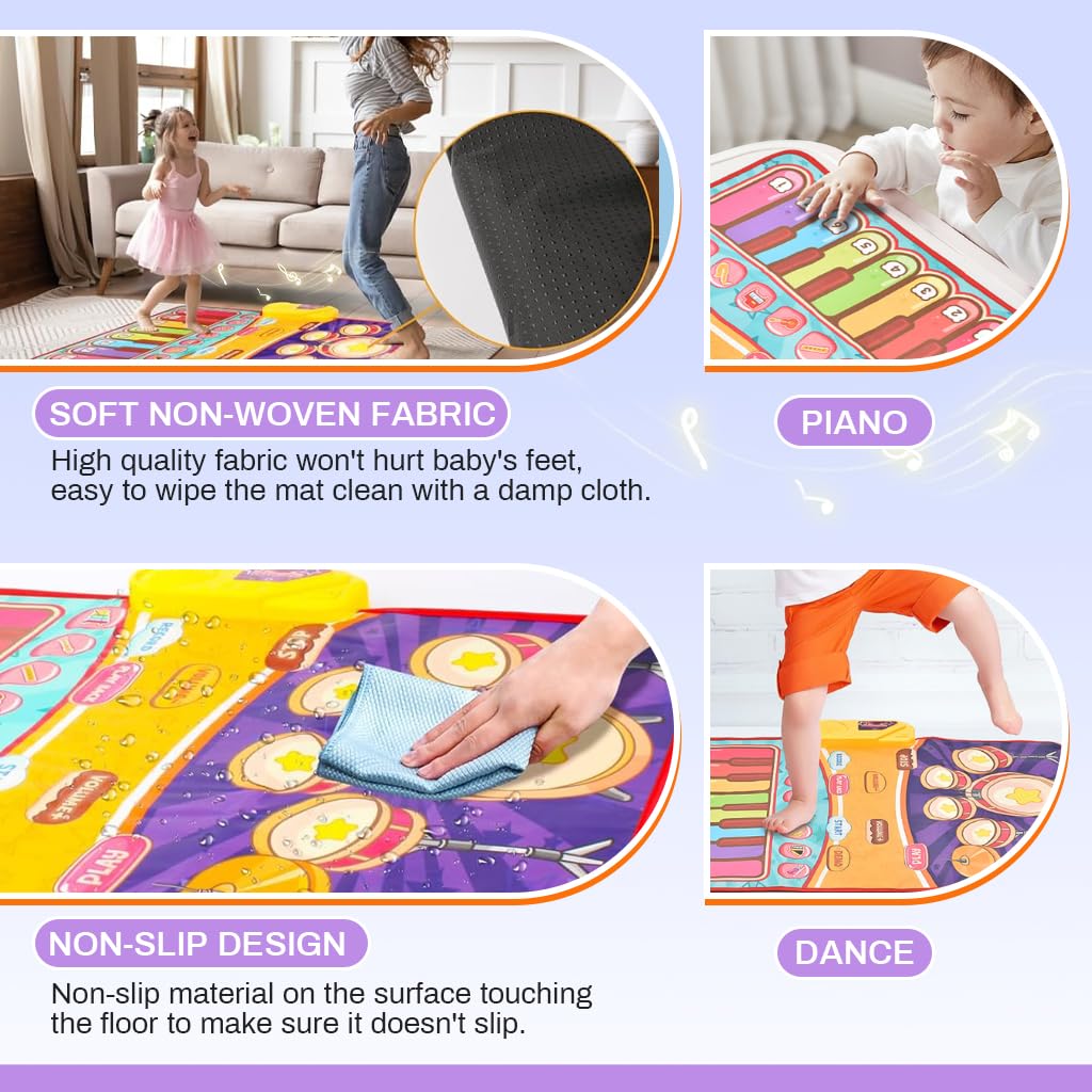 PATPAT Piano Mat for Kids 36 x 24 Dual Row Keyboard with 16 Keys & 8 Sounds | Blue Musical Toy