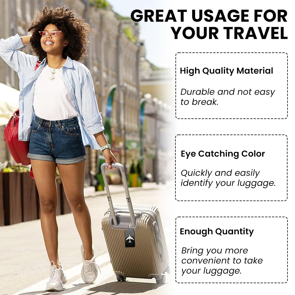 ZIBUYU Luggage Tags 3 Pack for Travel with Steel Loops and Privacy Cover | Black Aluminum ID Labels