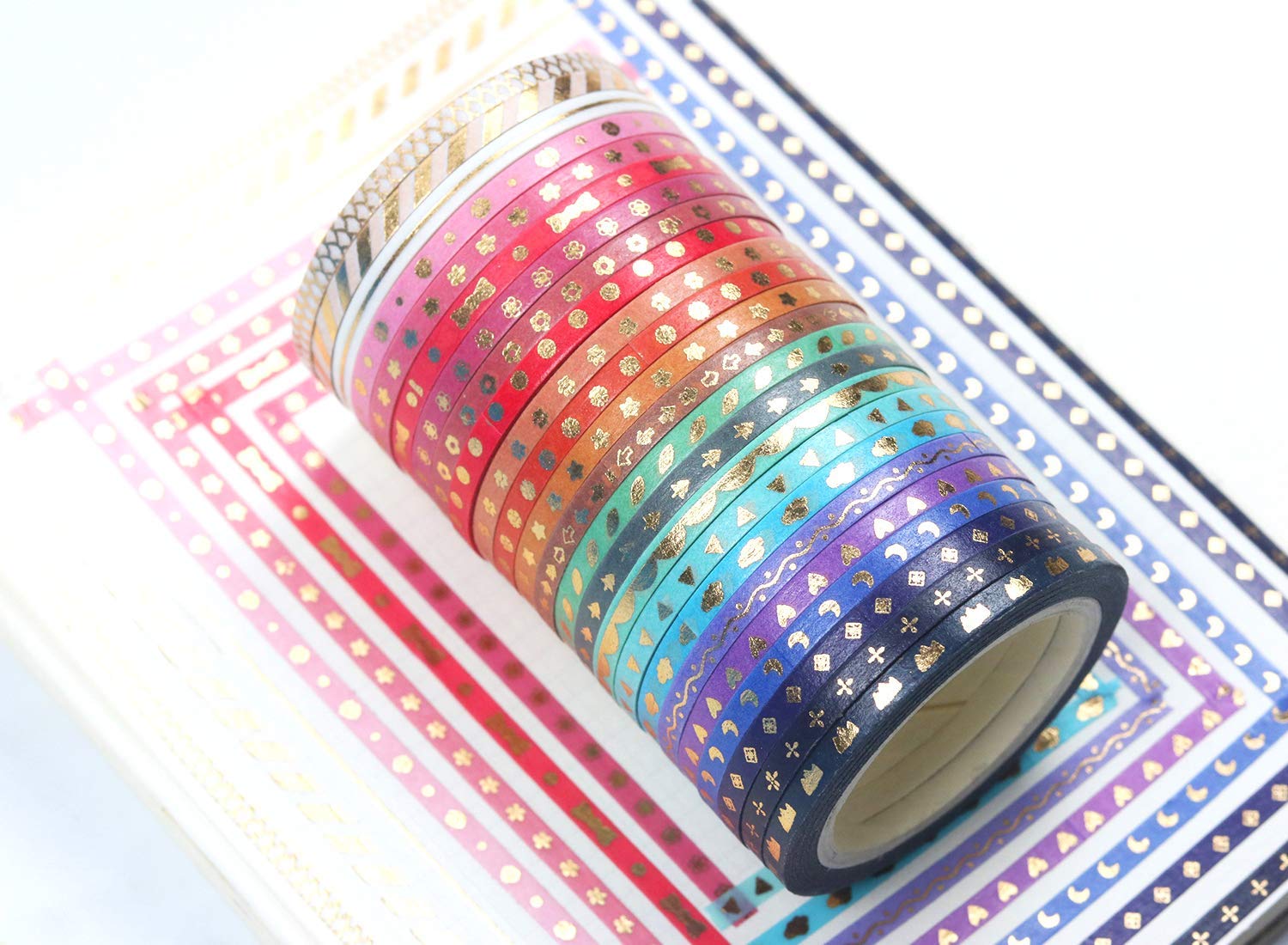 ELEPHANTBOAT Washi Tape for Scrapbooking and DIY Crafts featuring 24 Rolls 3mm x 5m | Soft Adhesive Paper