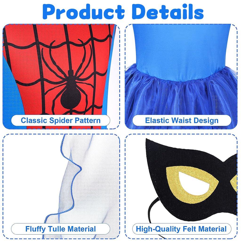 Venzina® Spiderman Dress for Kids Girls Stylish Fancy Dress Costume for Girls, Sleeveless Spiderman Costume for Girls with Mask, Birthday Party Dress for Girls, Halloween Costume for Girls (4-5 Years)