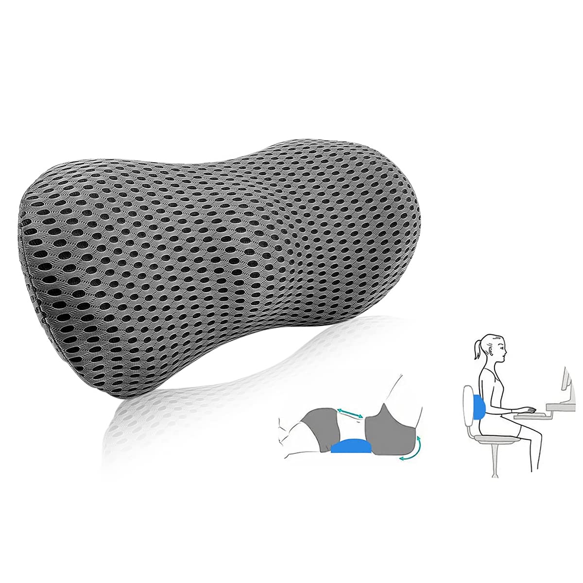 HANNEA® Lumbar Support Pillow for Sleeping Ergonomic Back Pillow Lumbar Pillow for Low Back Pain Relief, Memory Foam Back Support Cushion for Bed, Office Chair, Car Seat, Grey