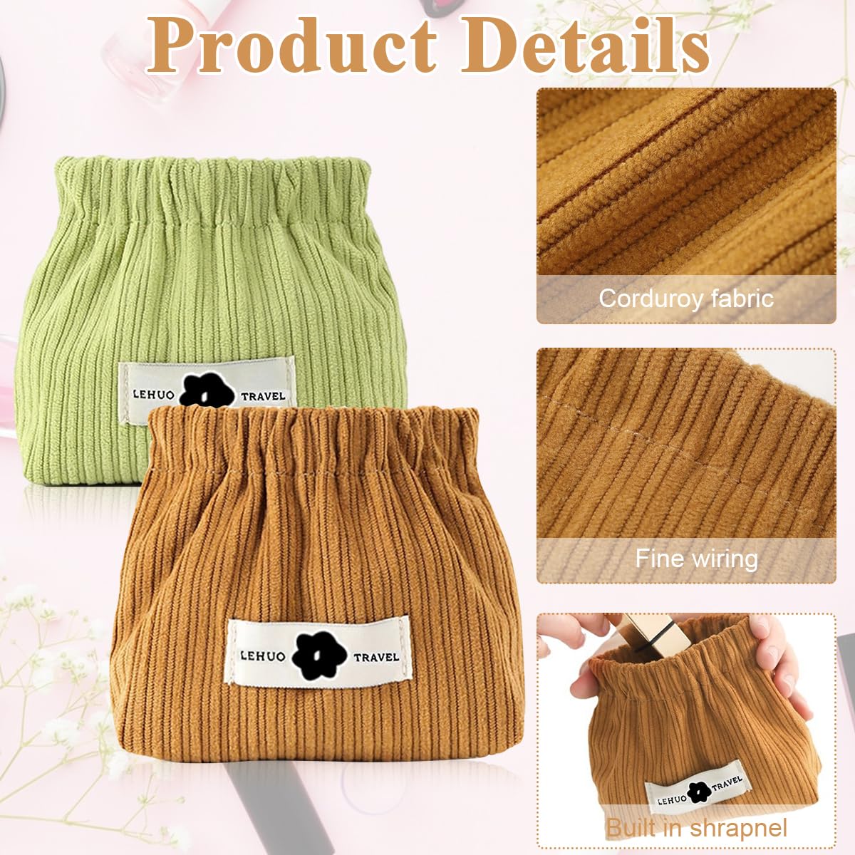 MAYCREATE Small Pouches for Travel and Daily Use featuring Squeeze Open Design and Corduroy Fabric 13x5x12cm
