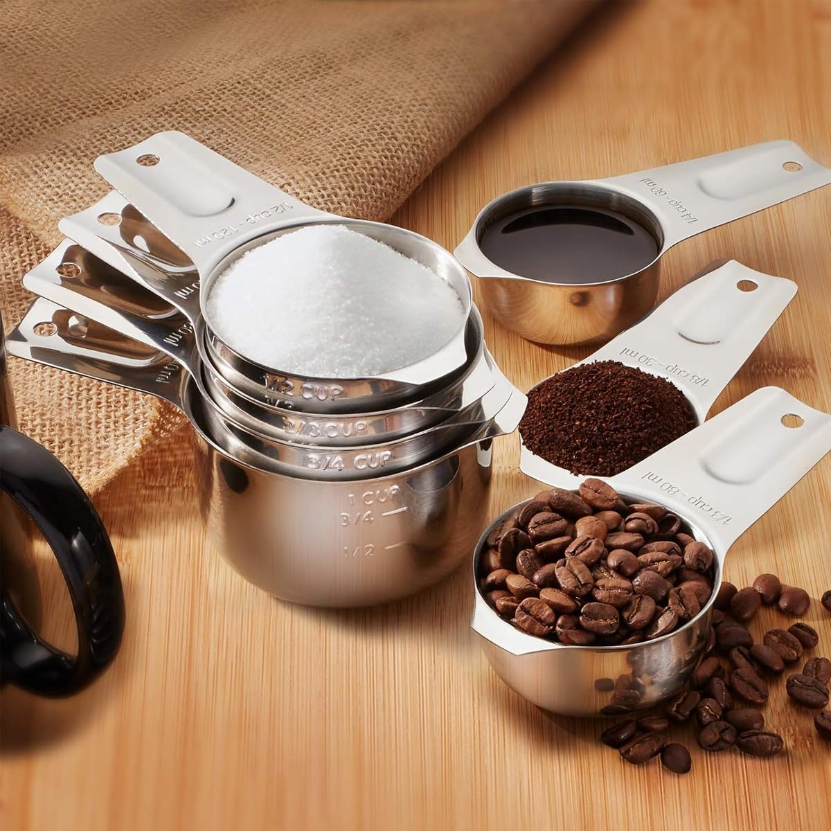HASTHIP 15-Piece Kitchen Measuring Cups & Spoons Set with 7 Cups, 7 Spoons, 1 Leveling Ruler & 2 Detachable Rings, Kitchen Gadgets for Cooking & Baking (Silver)