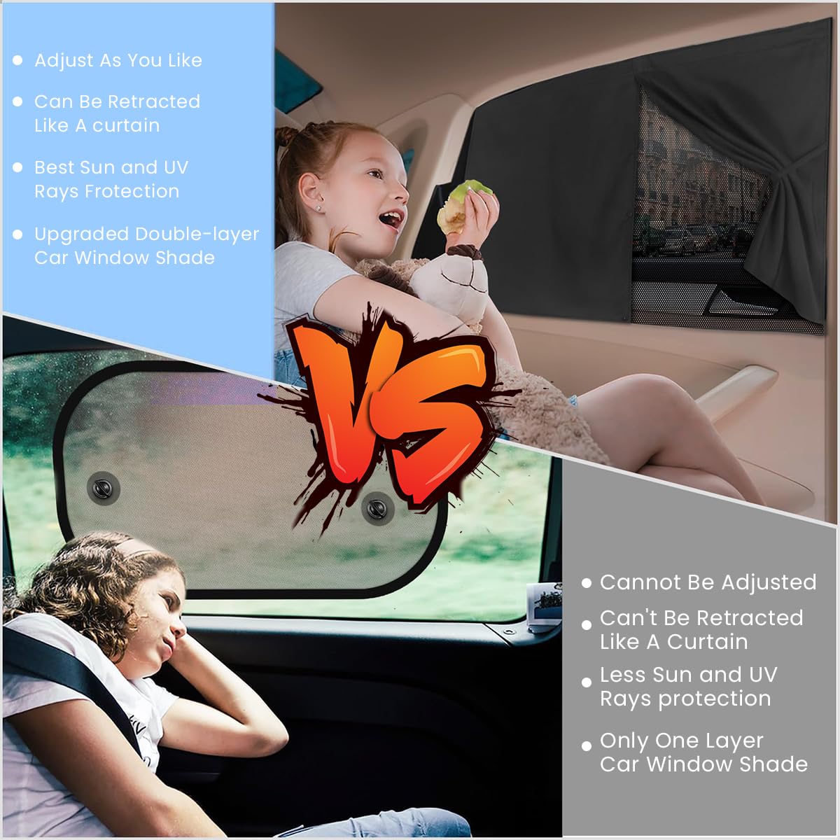 STHIRA Window Magnetic Sliding Curtain for Car with 10 Magnets and 27.9x16.1 in Double-Layer Mesh | UV Protection and Privacy