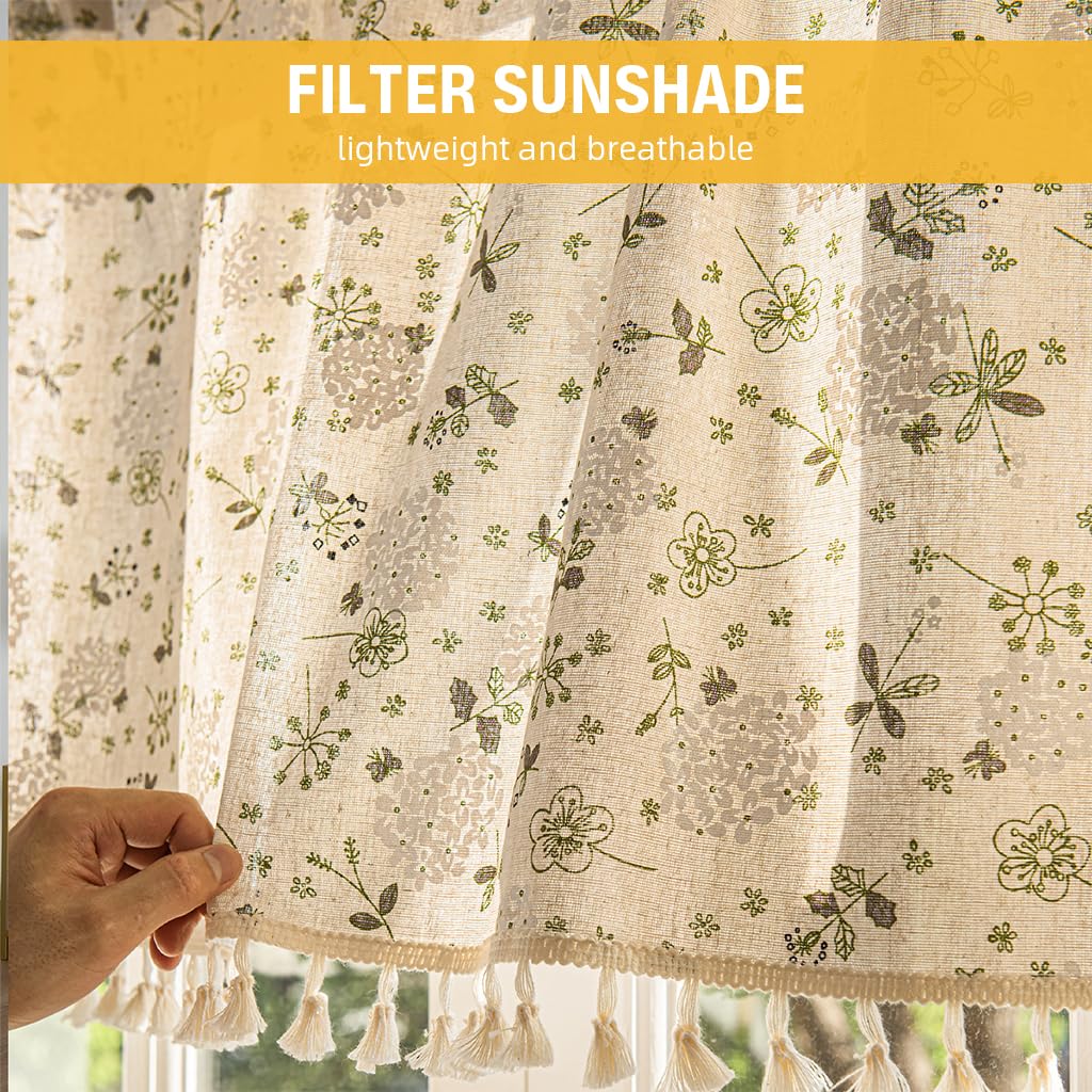 HASTHIP Kitchen Short Curtain for Cafe and Restaurant featuring Textured Striped Semi Sheer Fabric W52 x L18 in