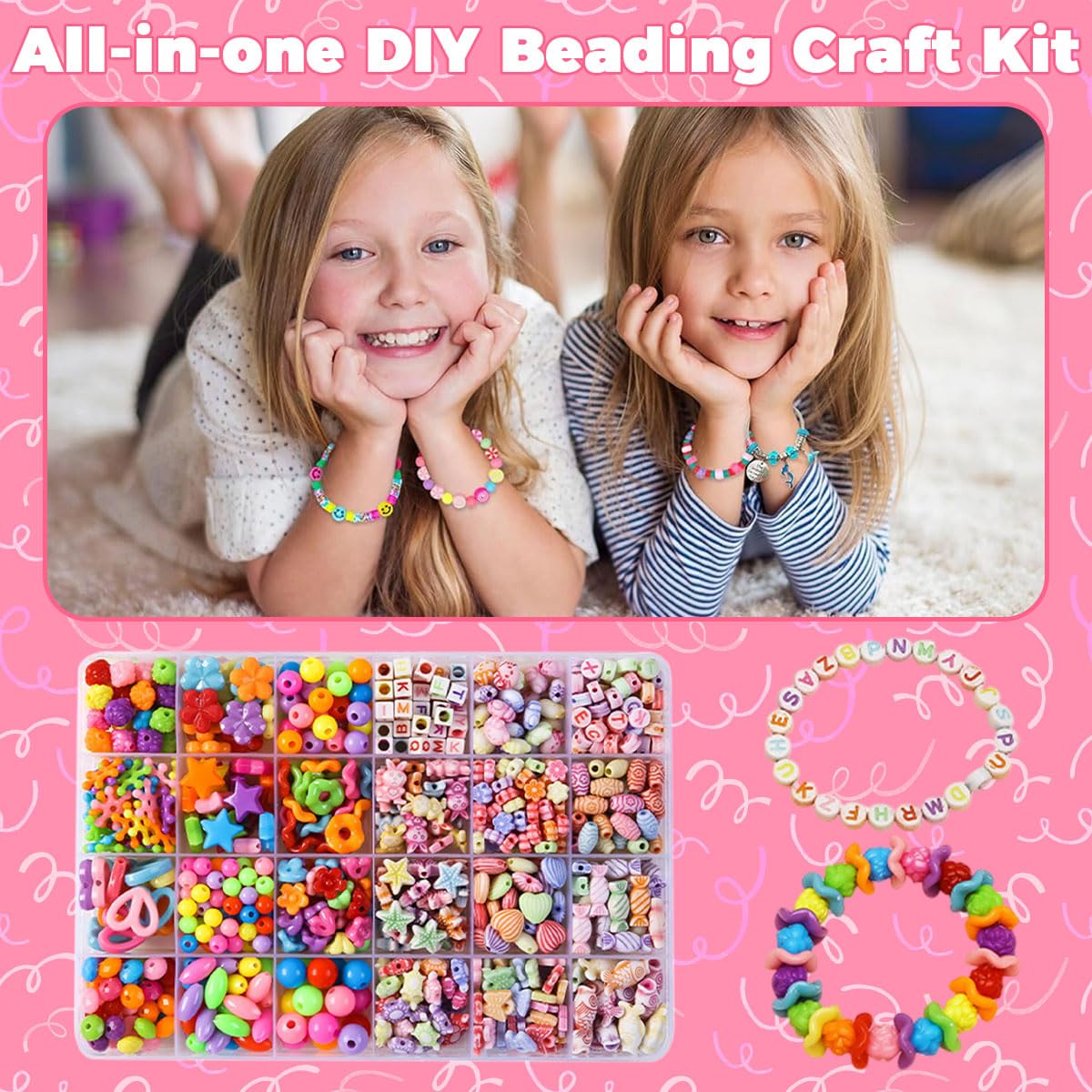 SANNIDHI Bracelet Making Set for Kids with 24 Grid Beads Organizer and Letter Charms | Fun DIY Jewelry Gift for Girls 7 14 Years