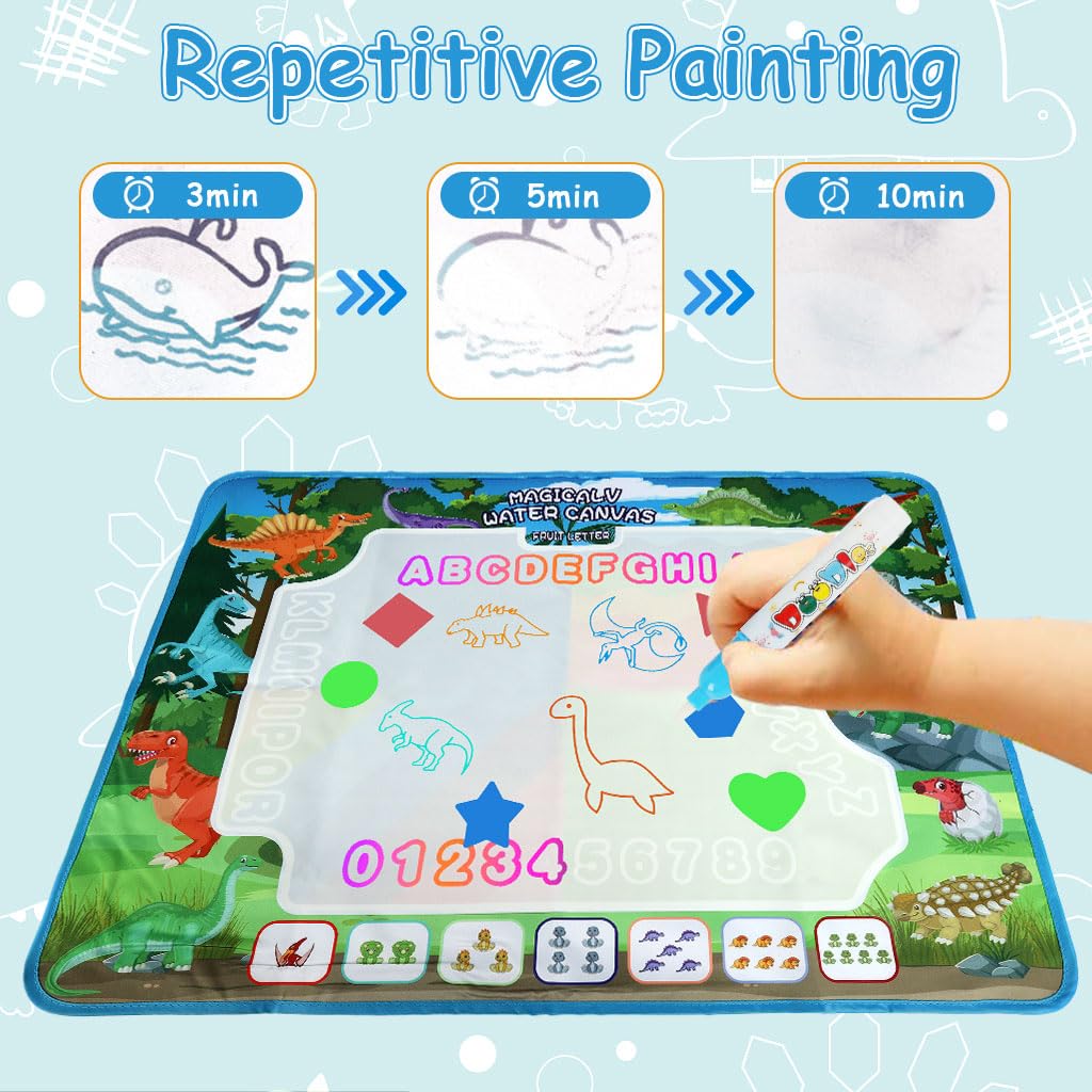 PATPAT Magic Water Doodle Mat for Kids 80x60cm with Water Pens and Shape Templates | Mess-Free Art Fun