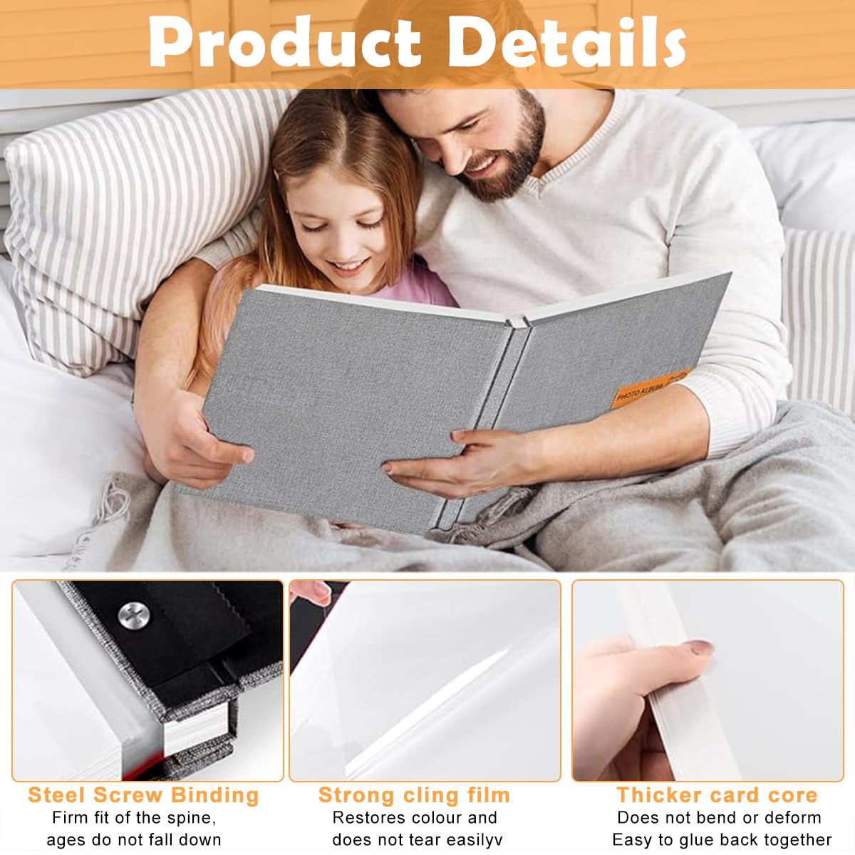 HASTHIP Photo Album for 3x5 to 8x10 Pictures with 40 Self Adhesive Pages | Linen Cover 2 PCS Grey