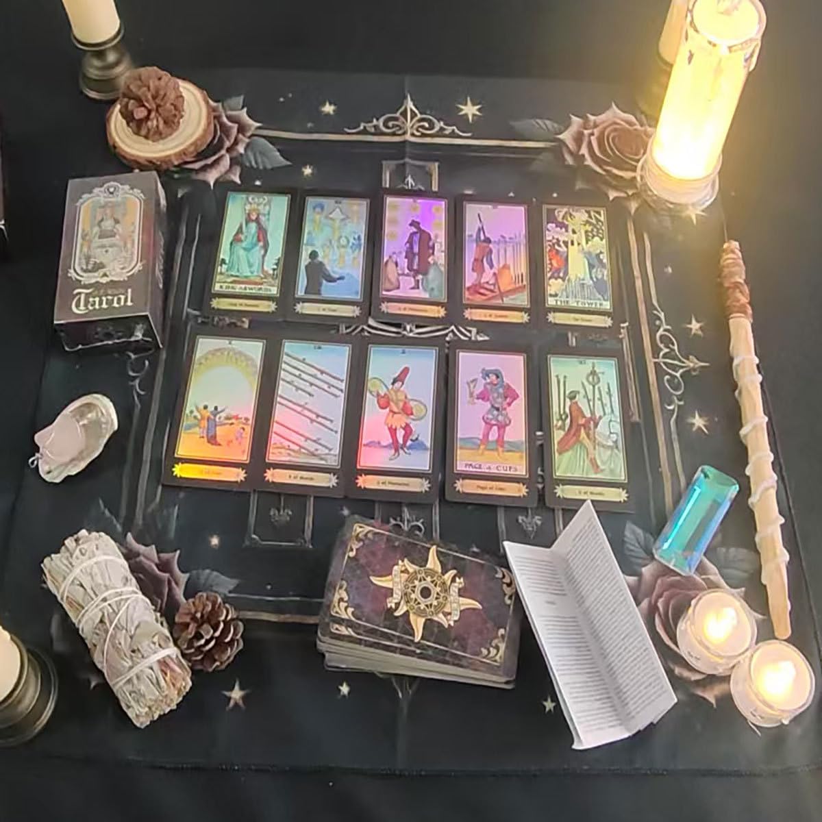 PATPAT Tarot Card Deck Set for Beginners with 78 Cards and Guidebook | Iridescent Illustrated Design