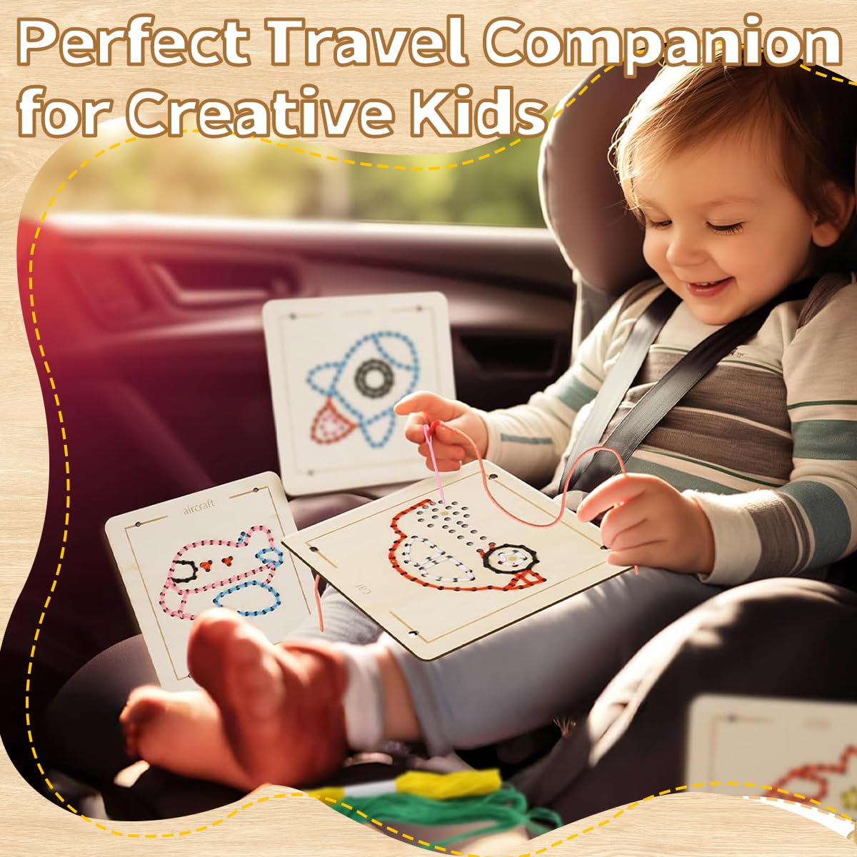 HASTHIP Montessori Wooden Lacing Toys for Fine Motor Development with 4 Boards and 10 Yarns | Educational Sewing Kit for Kids Ages 2–7