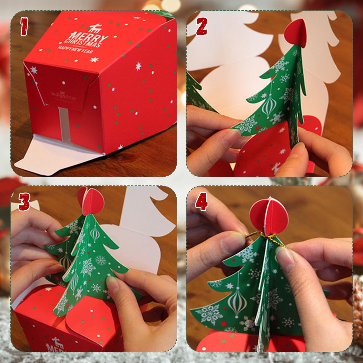 Supvox Paper Christmas Gift Box 10 Pack with One Piece Folding Design 6x6x8cm Red | Festive Small Gift and Candy Packaging