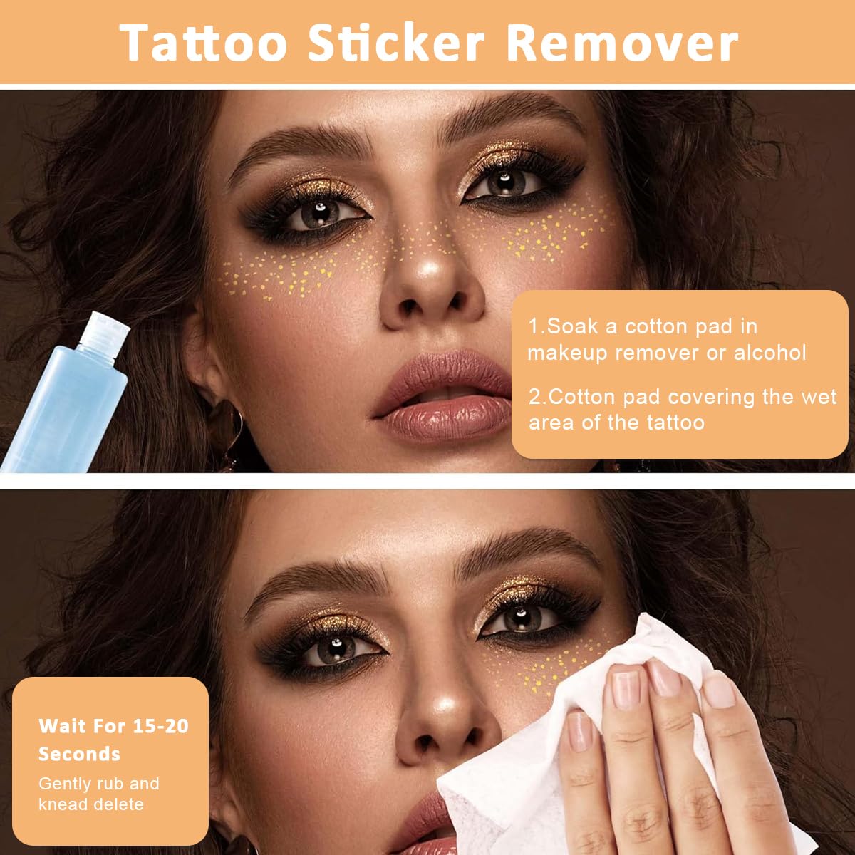 ZIBUYU Golden Glitter Freckles Temporary Tattoo for Makeup and Party | 3 Sheets Waterproof Face Stickers