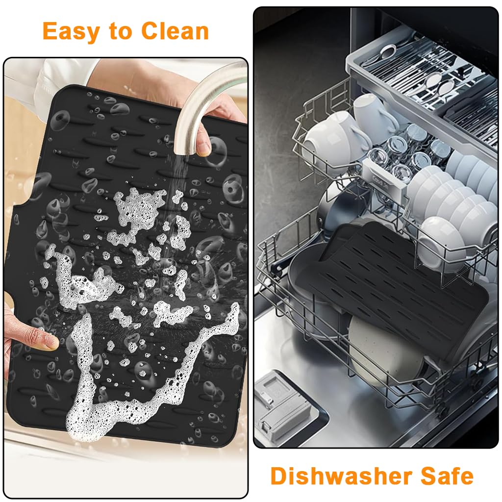 Supvox Silicone Dish Drying Mat 40x32.5cm for Kitchen Use with Water Guiding Slot & Heat Resistance