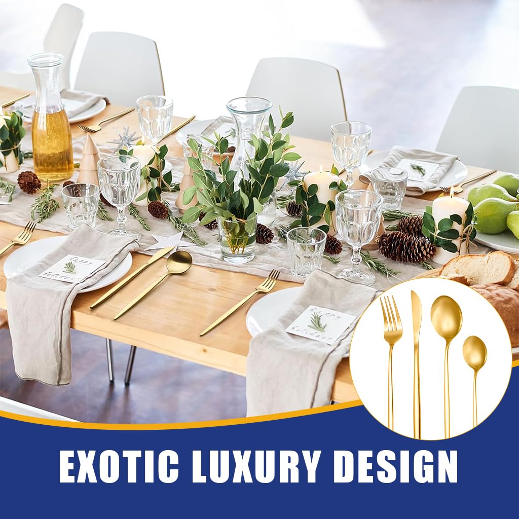 Supvox Gold Silverware Flatware Set for 6 with 24 Pieces and Ergonomic Handles | Stainless Steel Tableware for Home and Restaurant