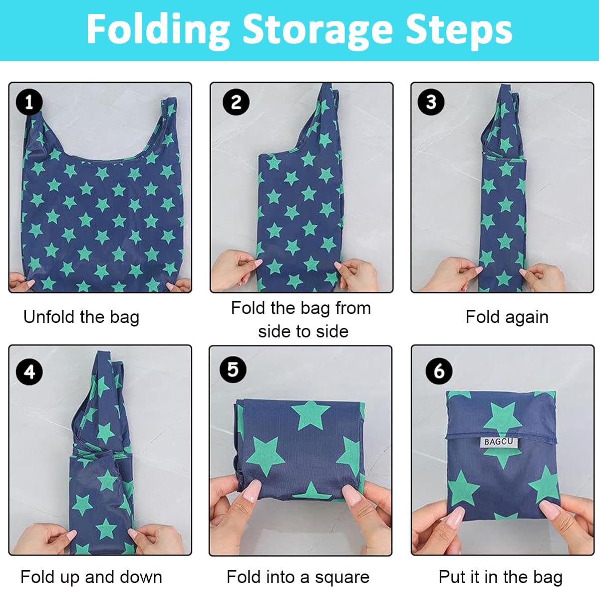 PALAY Reusable Grocery Bags for Shopping with Reinforced Handles 48x32cm | Set of 6 Foldable Oxford Cloth Totes