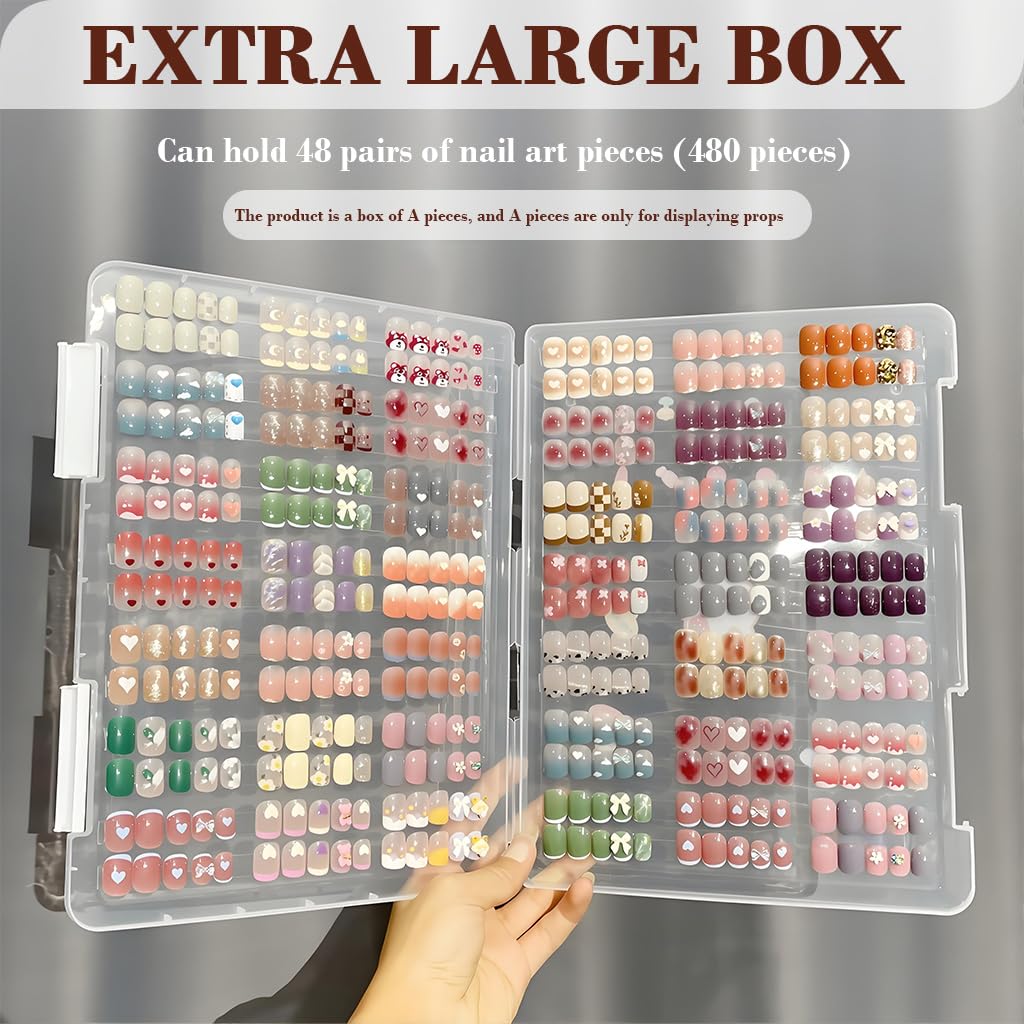 MAYCREATE Nails Storage Box for Press On Nails with 60 Sticky Strips and Clear 24 Set Organizer Case