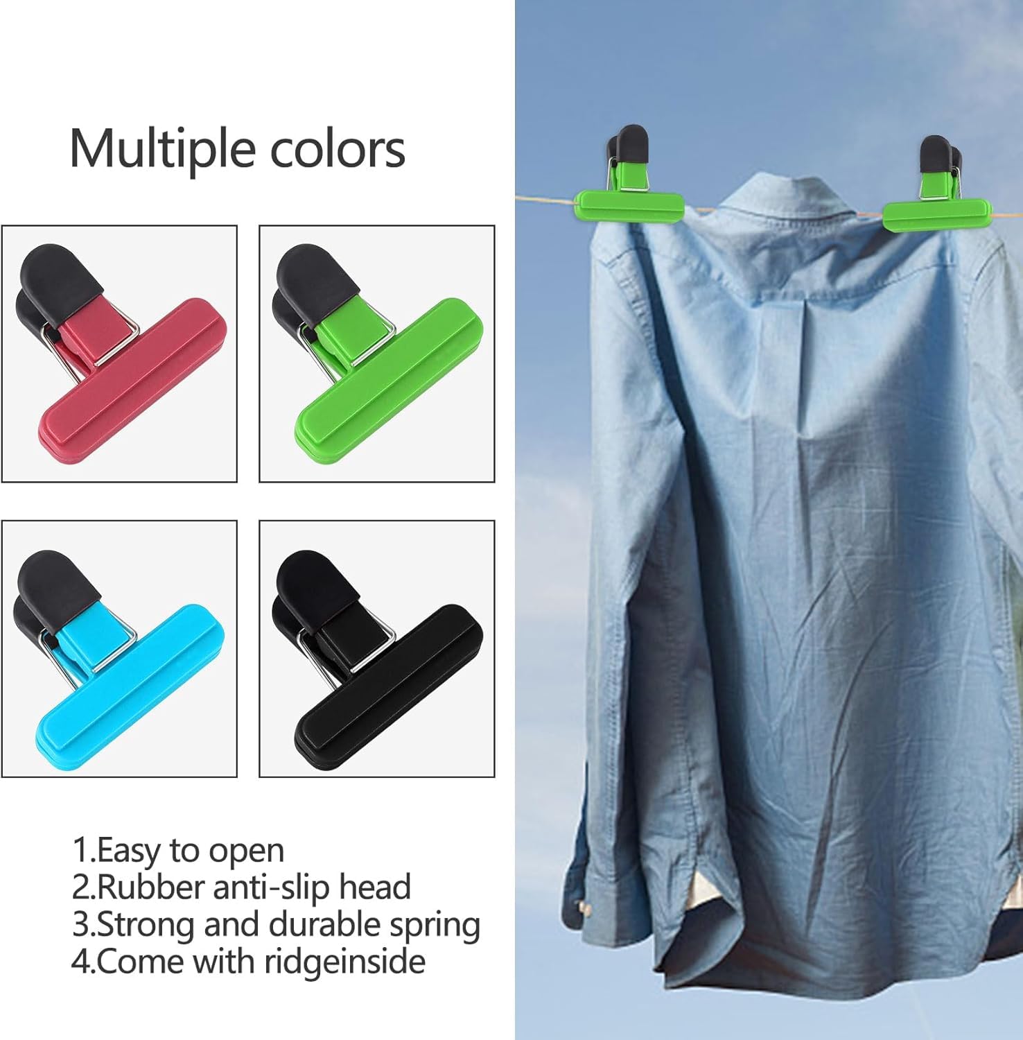 Zibuyu Food Bag Clips Set for Kitchen and Office with 12 3in Clips featuring Spring Seal | Colorful Anti Slip Rubber Handles