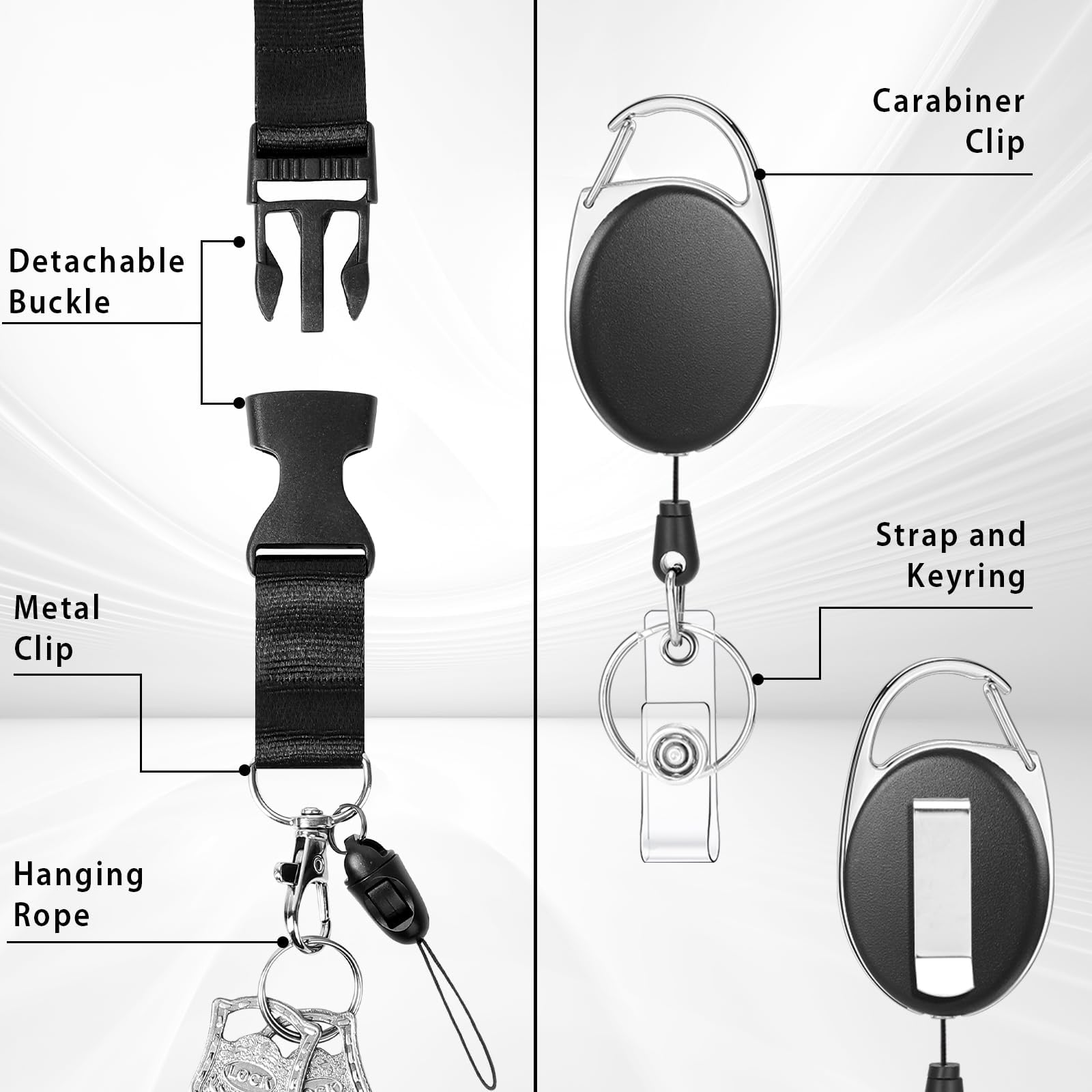 ZIBUYU ID Card Holder 2 Pack for Office and School with 24 in Retractable Reel & Quick Release Lanyard