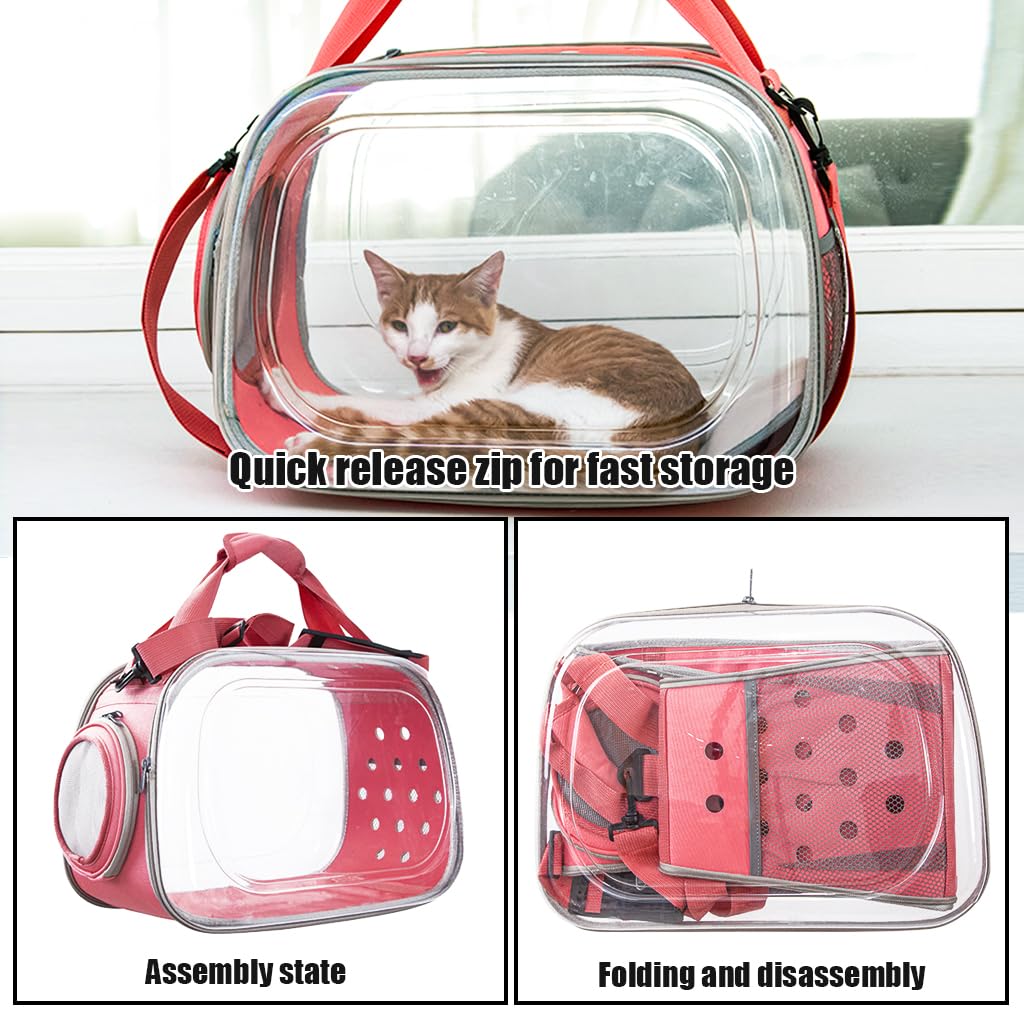 Qpets® Transparent Cat Bag Carrier Backpack Hard Case PVC, Pet Carrier with Shoulder Strap, Cat Carrier with Dual Side Breathable Holes, Travel Pet Carrier for Cat, Kitten(Fit Within 9KG Cat)