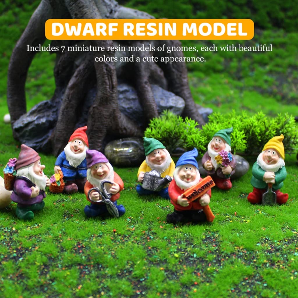 HASTHIP Fairy Garden Miniature Gnomes Set for DIY Decor featuring 7 pcs 6.5×6×9 cm Resin Figures | Cute Dwarf Figurines for Home and Garden