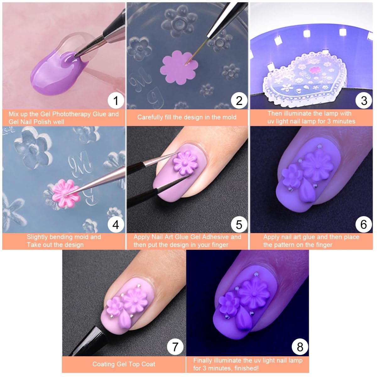 HASTHIP® 5Pcs DIY Nail Charms Resin Mold 3D Nail Art Mold Silicone Resin Mold Decorative Floral Nail Charm Silicone Mold for Resin DIY Nail Art Charms Making Tools