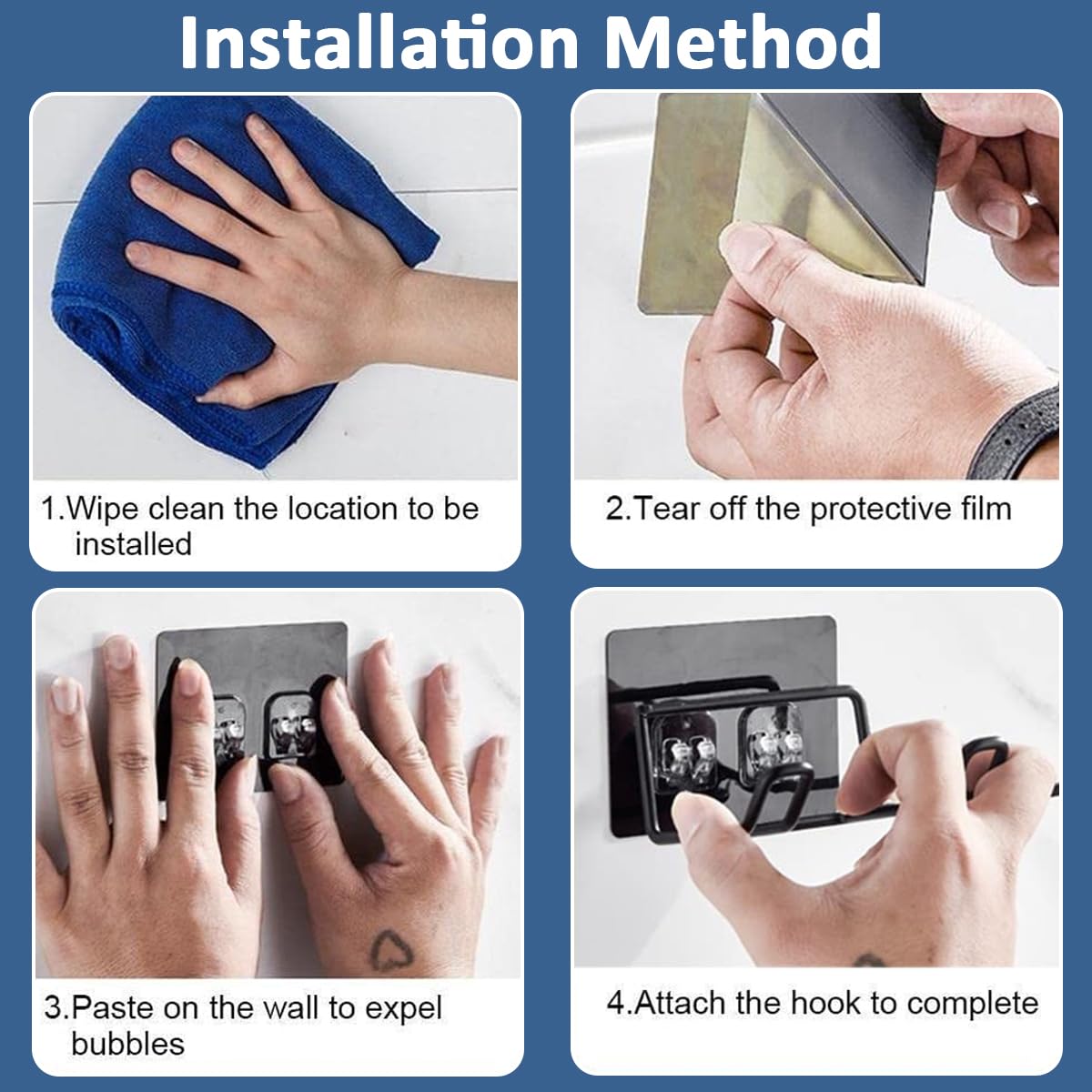 HASTHIP Hair Dryer Stand for Bathroom with Plug Holder featuring Self Adhesive Mount | Stainless Steel Wall Organizer in Black