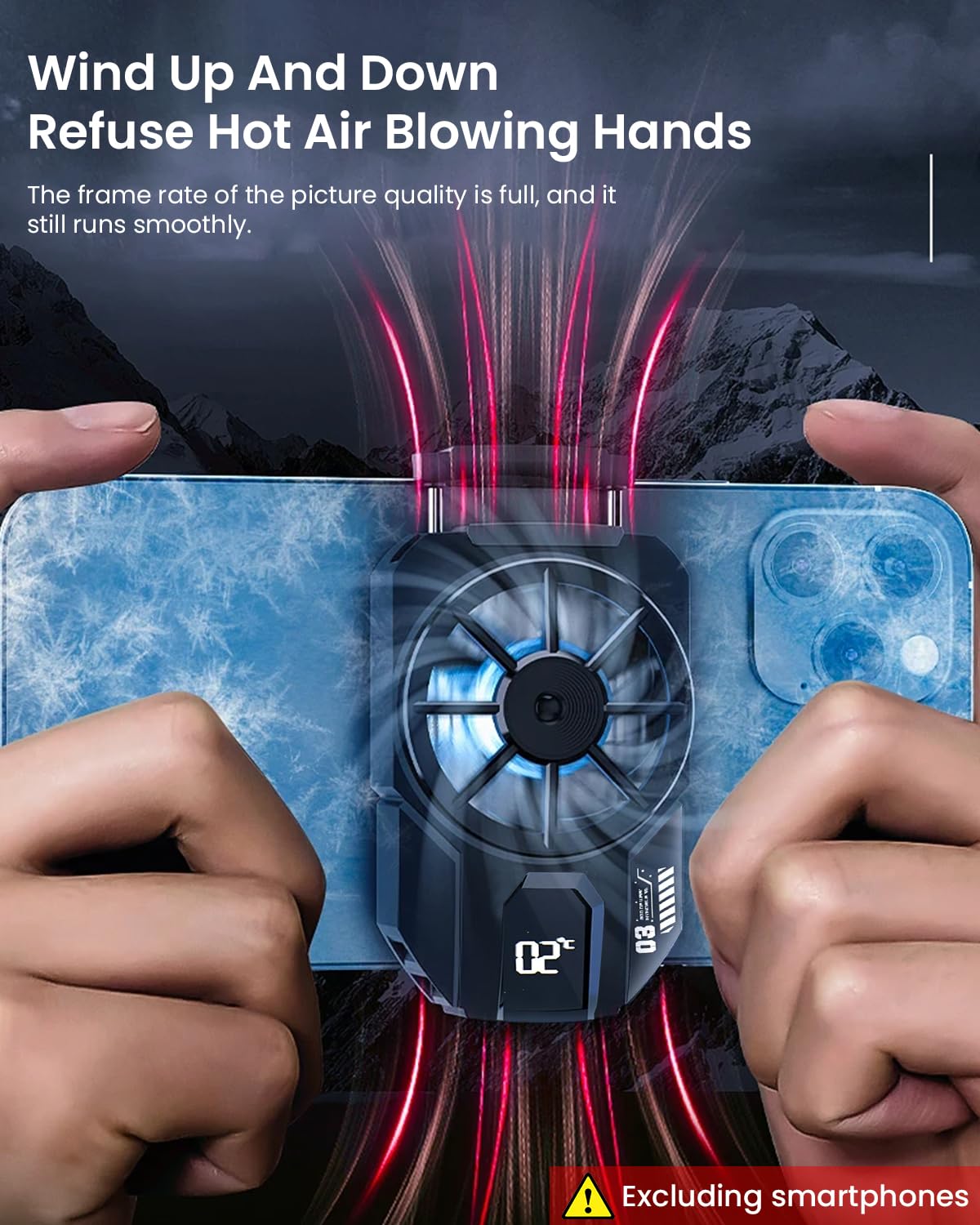 Phone Cooler Gaming Fan for iOS and Android 4.5 to 6.7 in with Turbo Semiconductor Cooling | Real Time Temperature Display