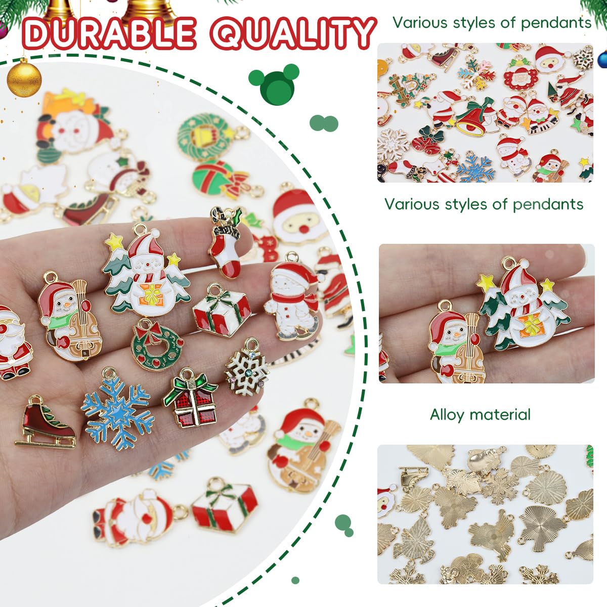 SANNIDHI Christmas Charms for Jewelry Making with 50pcs Gold Plated Enamel Pendants | DIY Gifts
