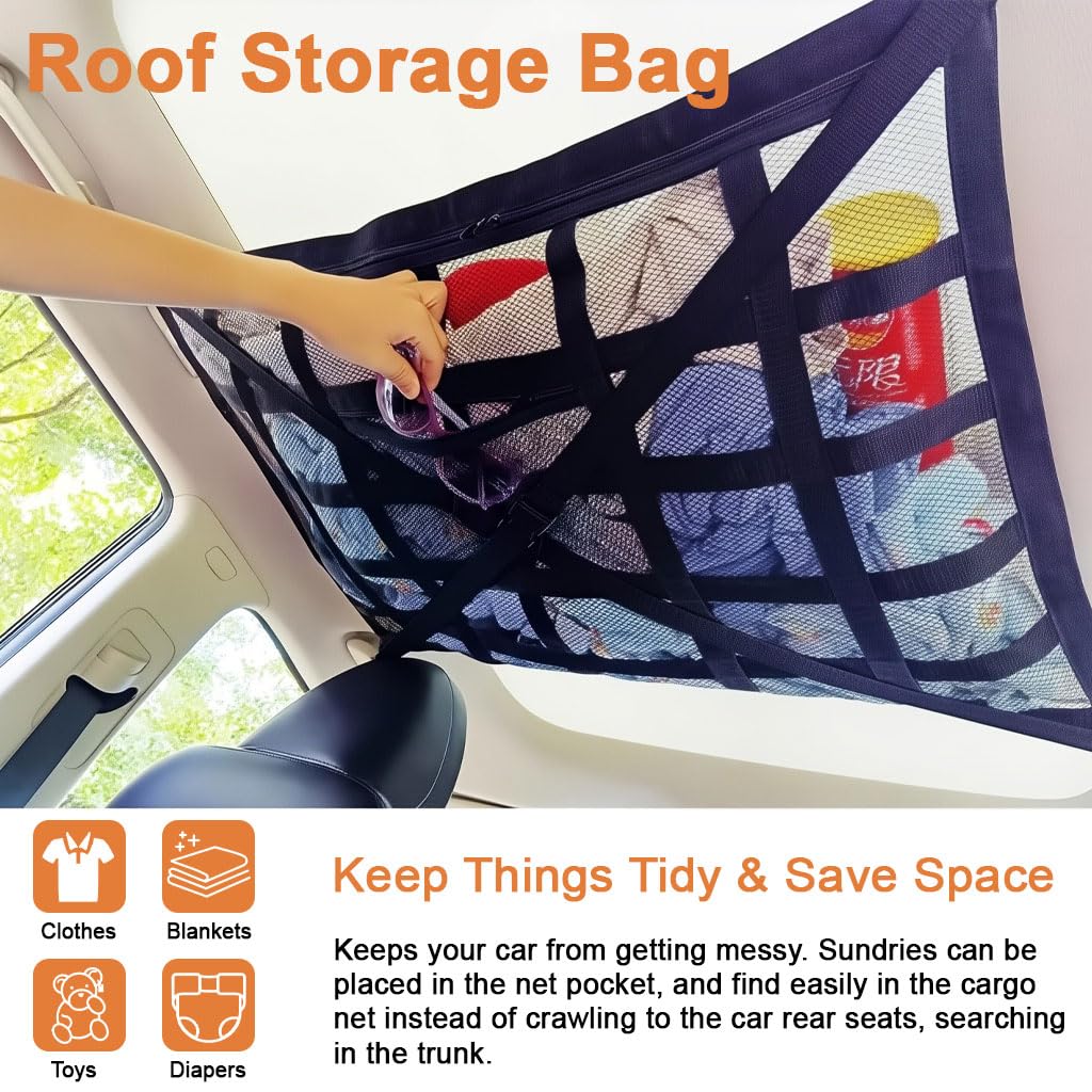 STHIRA Car Luggage Carrier Roof Organizer 21.6x31.5 in with Double Layer Mesh | Quick‑Release Straps for SUVs and Cars