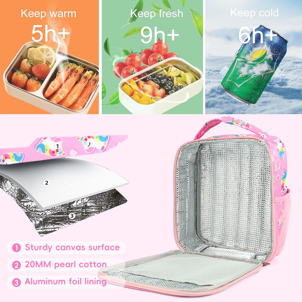 HASTHIP Kids Lunch Bag for School and Picnic with Reinforced Handle 22.5x10x27cm | Oxford Fabric