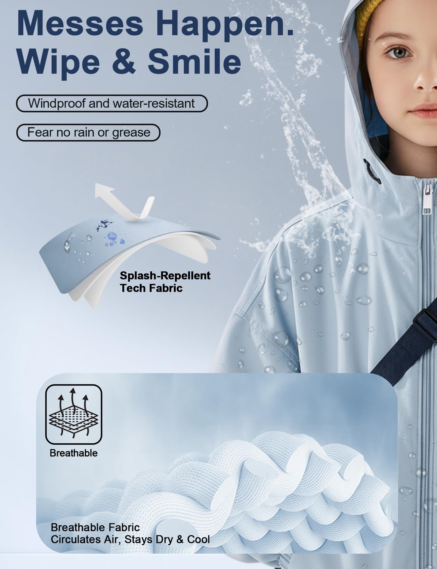 Venzina Kids Windbreaker for Outdoor Adventures with Adjustable Hood and Windproof Design | Waterproof Breathable Jacket 130CM