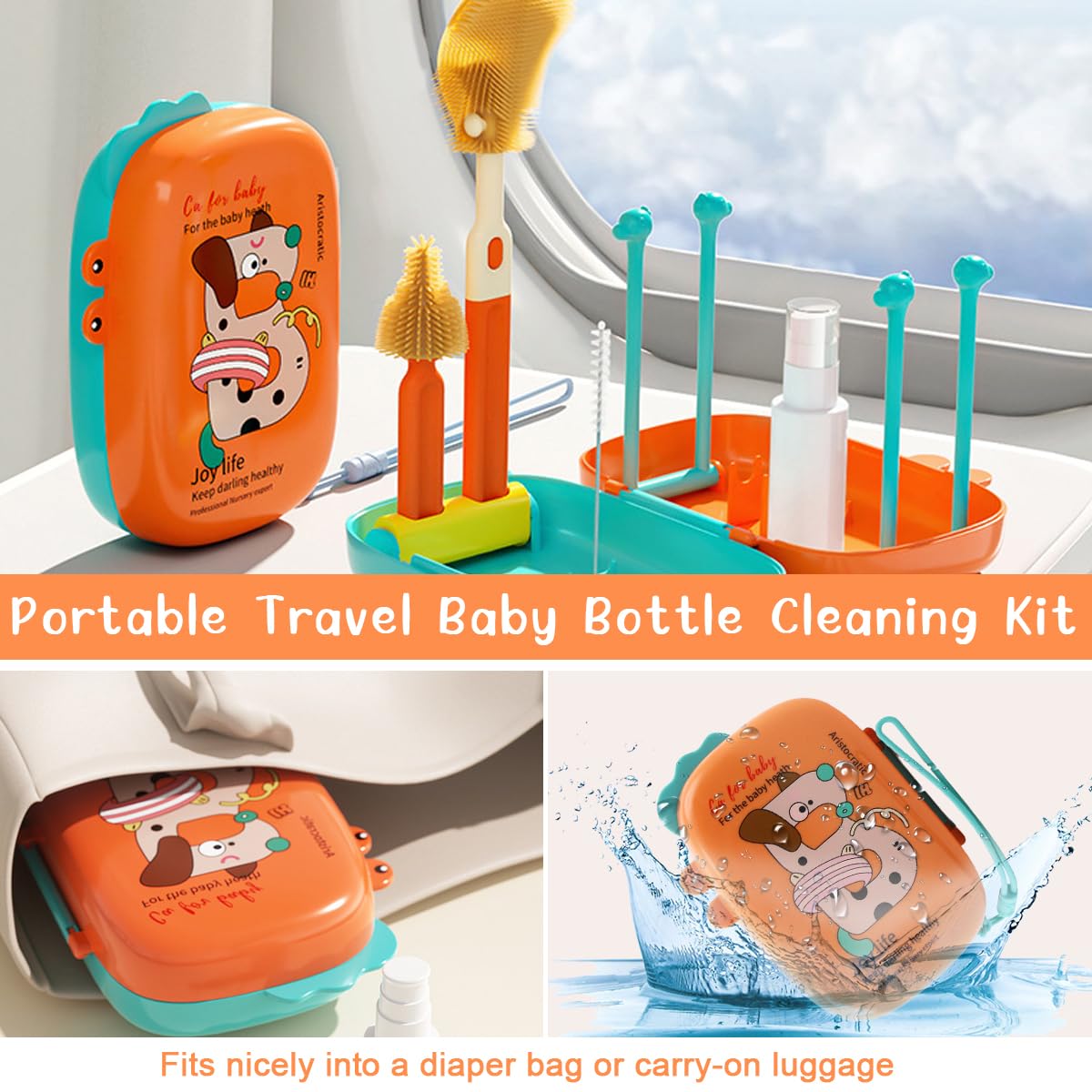 Baby Bottle Cleaning Brush Set with 30ml Spray Bottle and 2 in 1 Storage Case | BPA Free Silicone