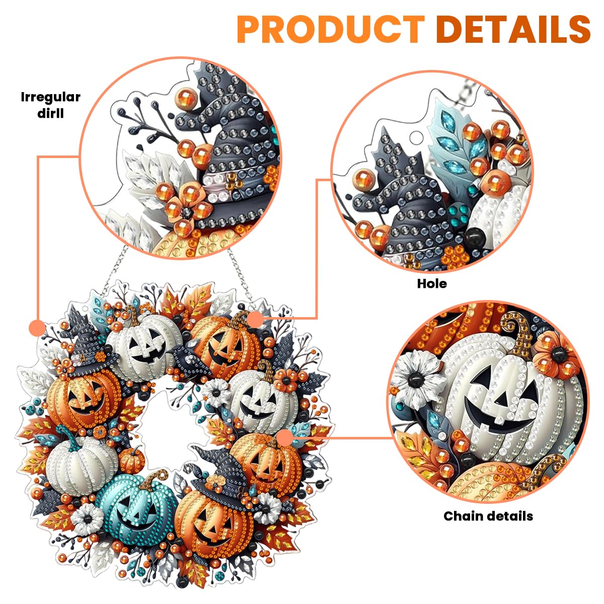 PATPAT DIY Halloween Ornament Diamond Art Craft Kit for Room Decor featuring 9.4 in Pumpkin Design | Sparkling Door Hanging Wreath