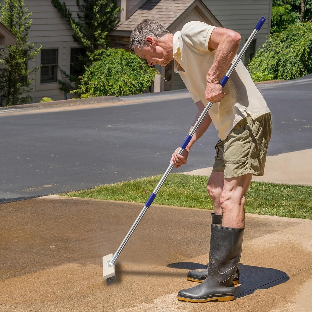 Serplex Stainless Steel Bristle Scrub Brush Head 11.8 in for Concrete Deck and Patio Cleaning
