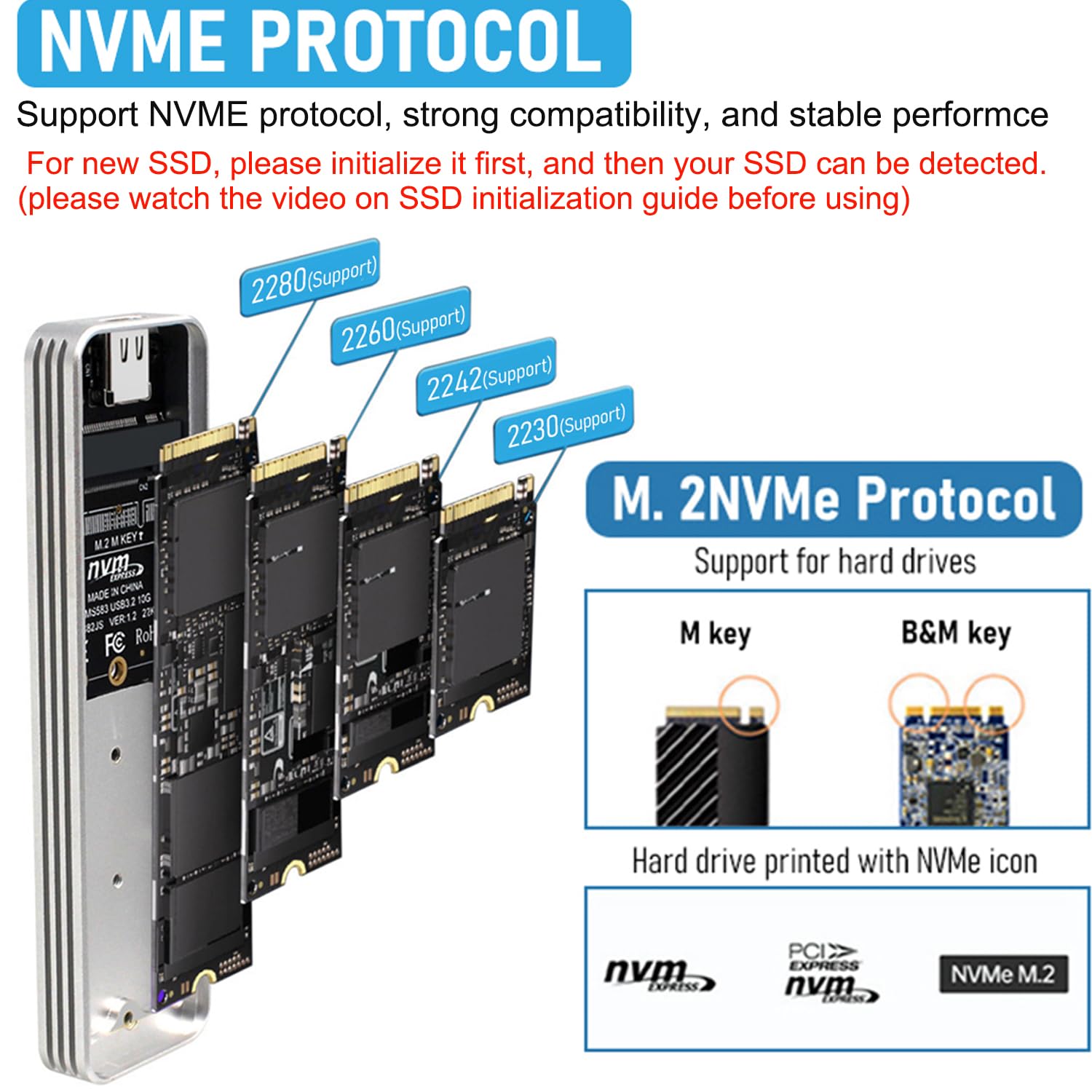 Zeitel M.2 NVMe SSD Enclosure for 2230–2280 Drives with 10Gbps USB-C and JMS583 Chipset | Aluminum Case for Windows Mac and Linux