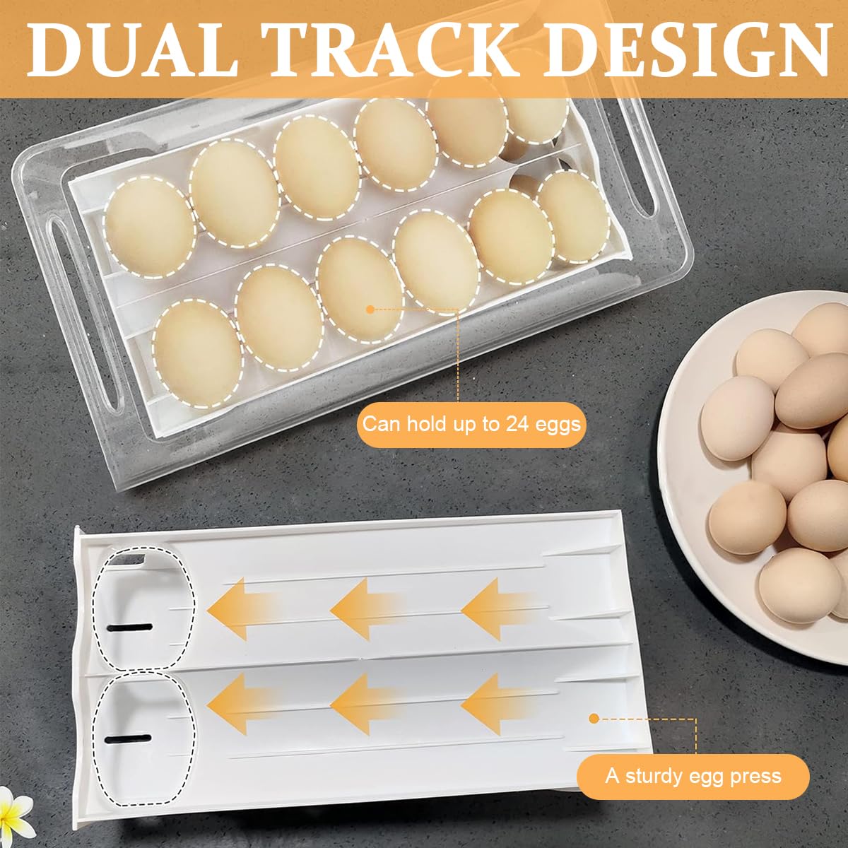 Supvox Automatic Egg Dispenser for Refrigerator with Double Track 24 Egg Capacity | White
