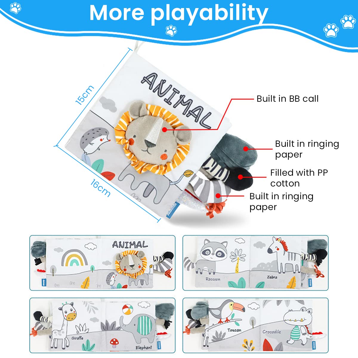 SNOWIE SOFT Baby Cloth Book for Early Learning featuring 3D Animal Tails | BPA‑Free Toy