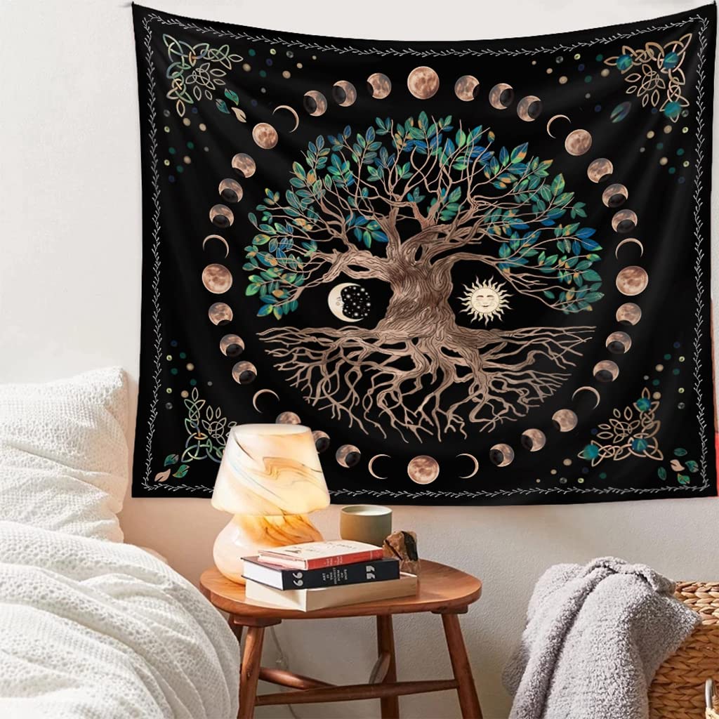 HASTHIP® Tree Of Life Tapestry Wall Hanging Wishing Tree Aesthetic Tapestries Psychedelic Wall Carpet Mystic Aesthetic Wall Tapestry (51Inch X 59Inch) (Multi-Colour)