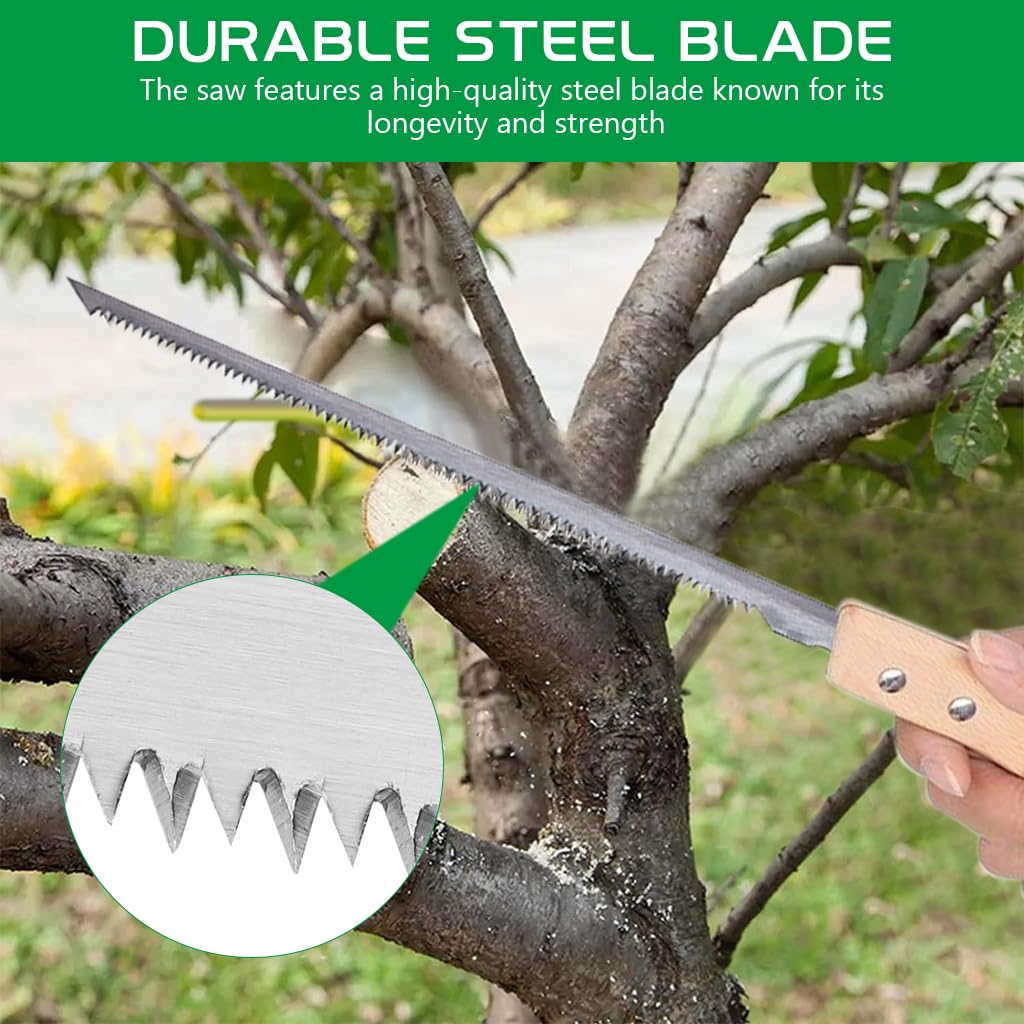 HASTHIP Gardening Hand Saw for Woodworking with 13.9 in Steel Blade and Triple Razor Teeth | Ergonomic Wooden Handle