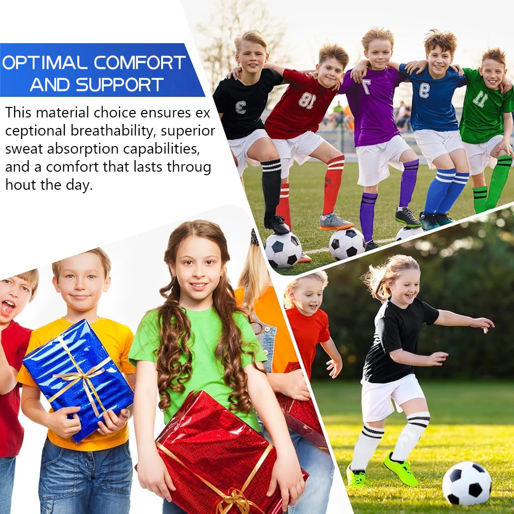 Proberos Football Sport Compression Sock Shin Guards Set for Kids 8–18 with Anti Slip Design and 14 in Knee High Fit