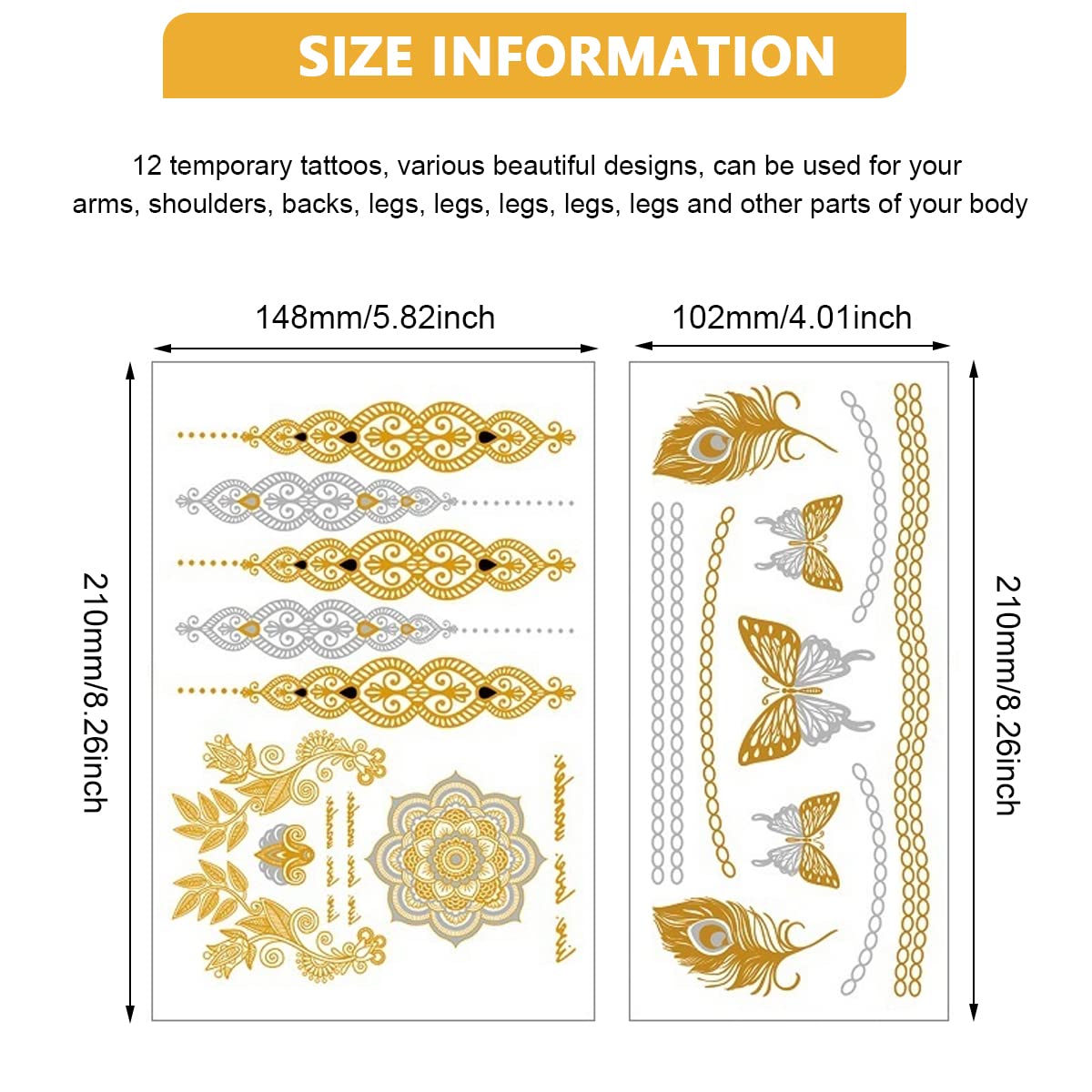 MAYCREATE Temporary Tattoo Stickers for Body Art featuring 9 Sheets 100pcs Waterproof Designs