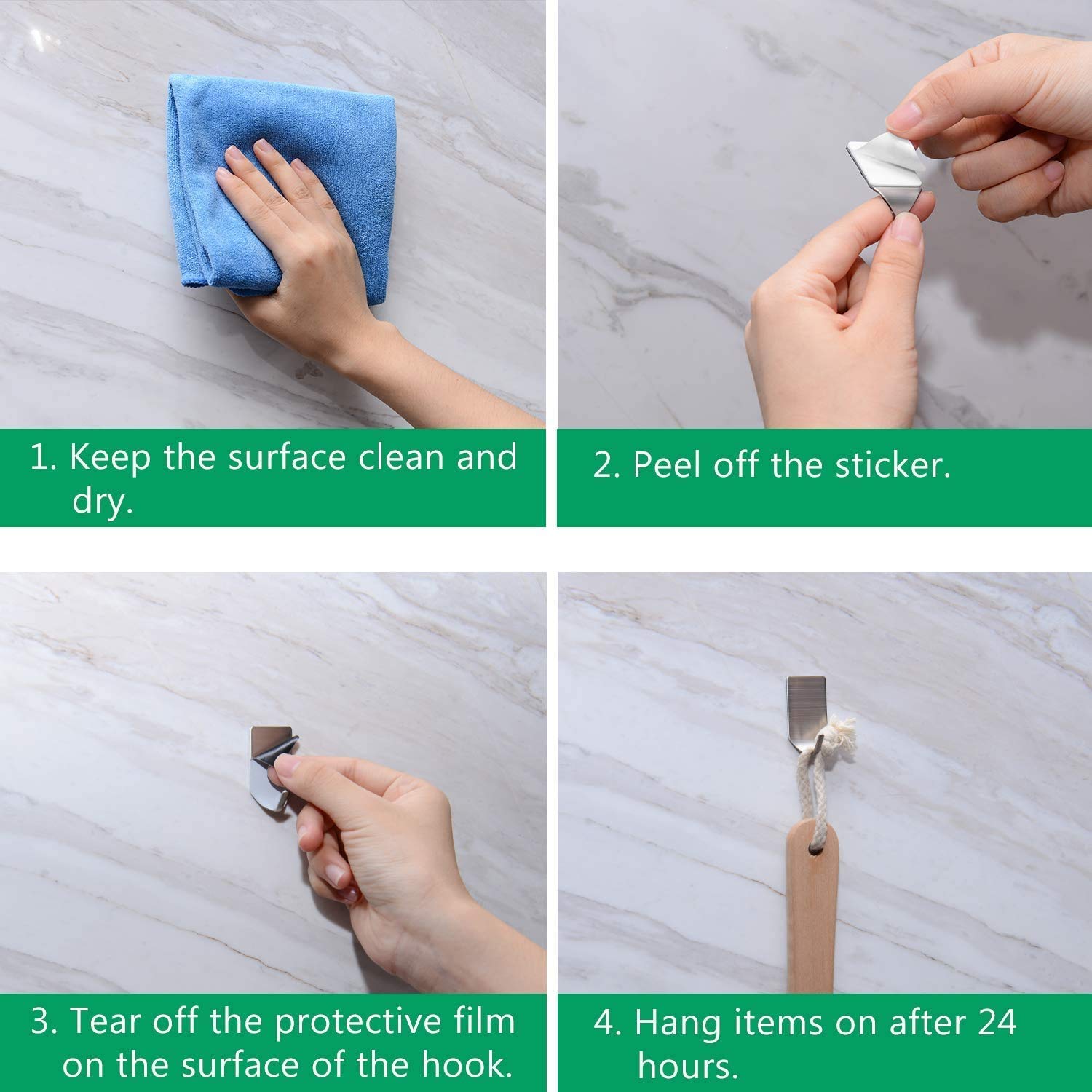 HASTHIP Adhesive Wall Hooks for Bathroom and Kitchen featuring Waterproof 8 Pack Stainless Steel | 4.5 x 2.5 cm Heavy Duty Self Stick Design