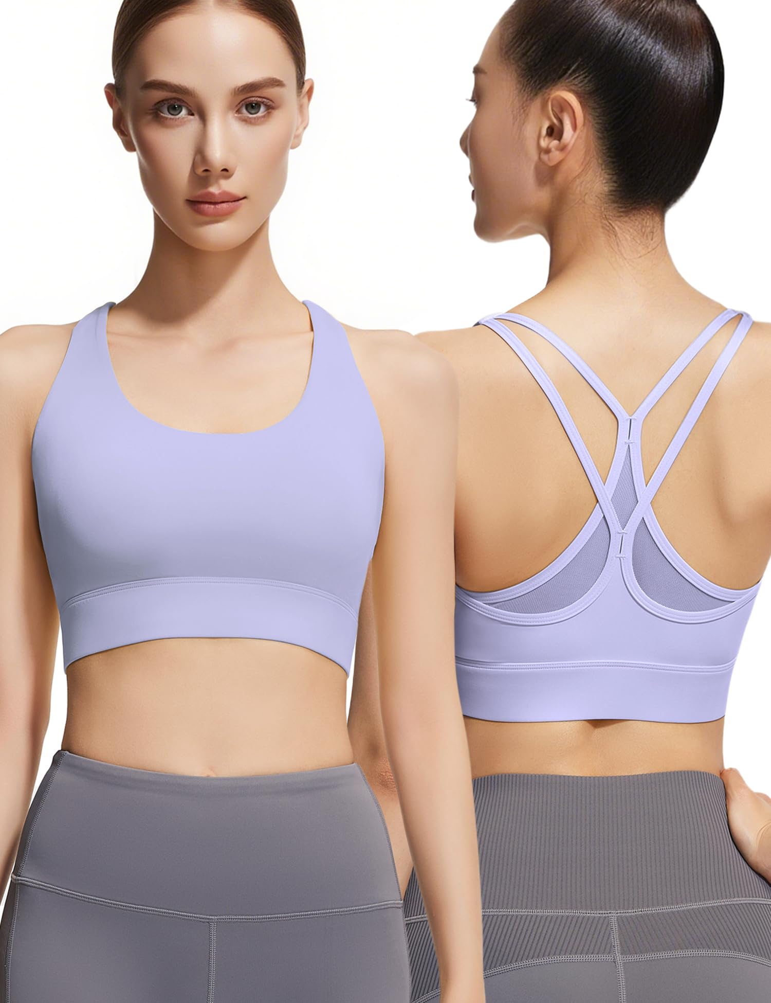 Venzina Women’s High Support Sports Bra for Running and Gym with Criss Cross Back | Quick Dry Mesh Panels and Fixed Pads Purple L