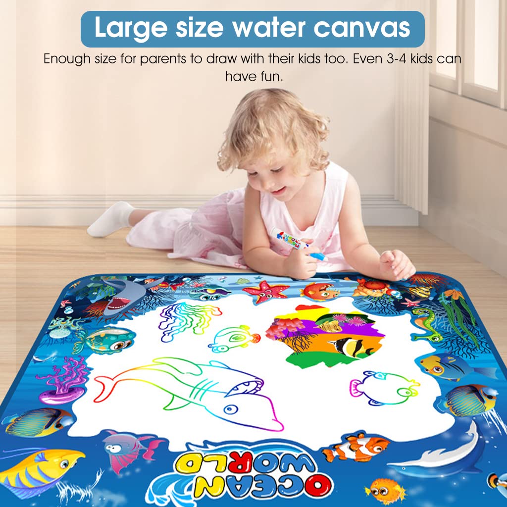 PATPAT  Kids Activity Toys for 3+ Years Water Doodle Mat 100*75CM Large Water Drawing Mat, Drawing Painting Board Stencils with Water Doodle Pens , Educational Toys Toddlers Gift