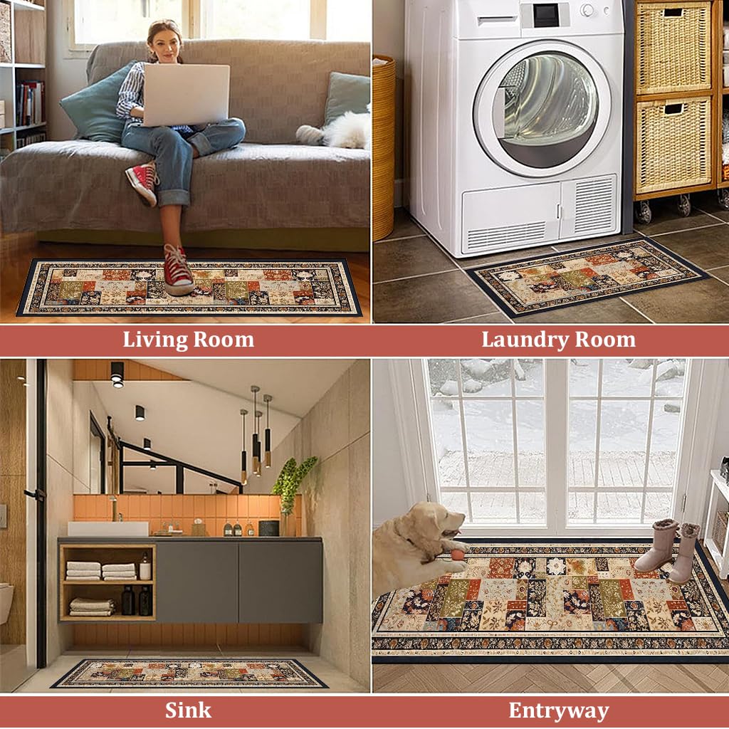 Supvox Kitchen Mats for Floor with Retro Floral Print and Anti Slip Backing | 3 Sizes 40×60cm to 40×120cm