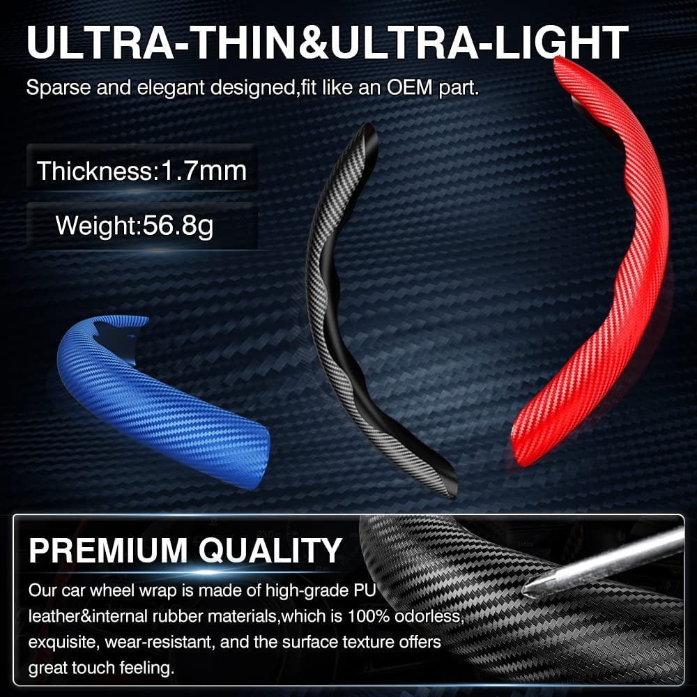 Sthira Carbon Fiber Steering Wheel Cover for 14 15 16 in Cars with Anti Slip Grip | Universal Fit