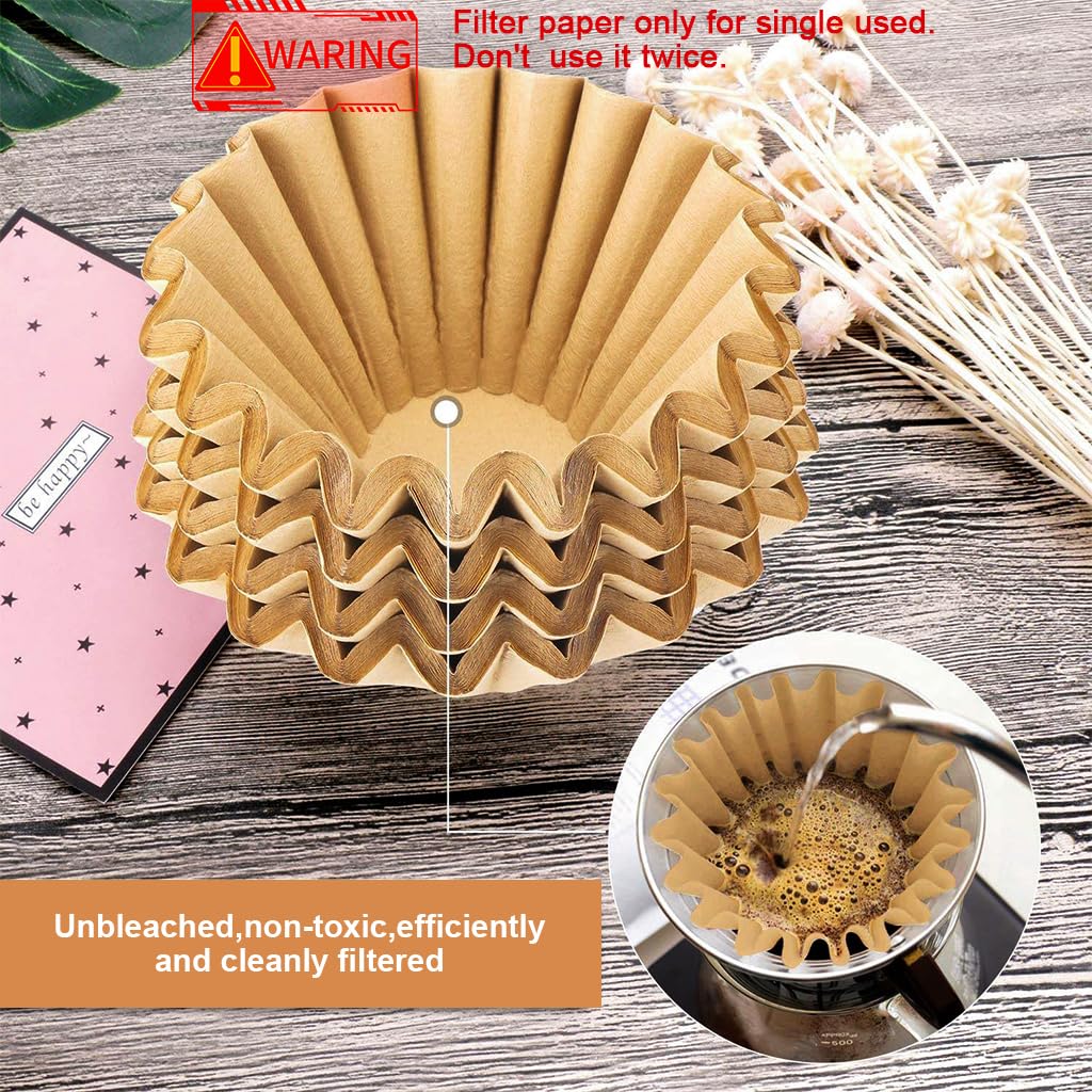 Supvox Coffee Filters 100 Counts for Drip Coffee Maker featuring Basket Shape 155mm Natural Unbleached Paper