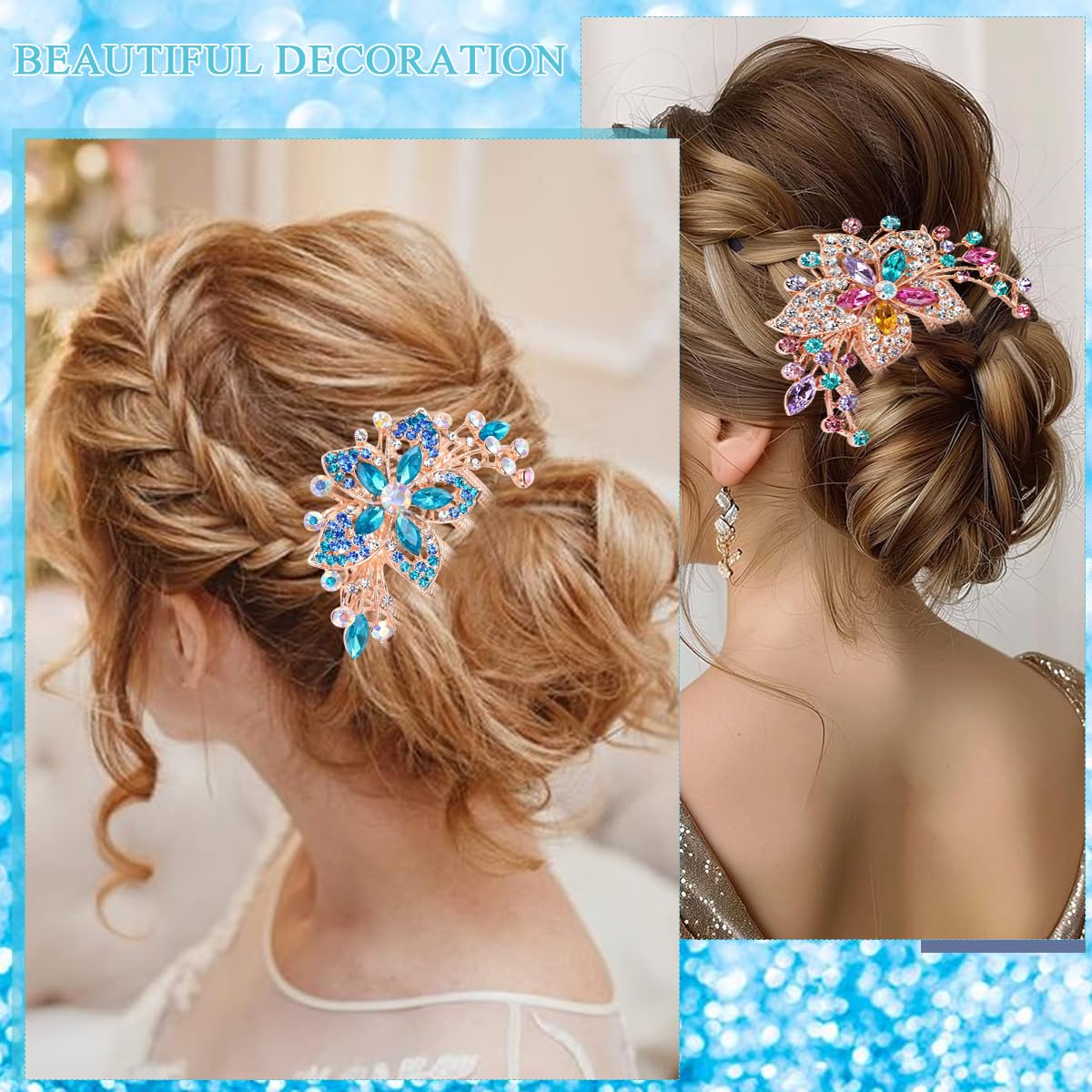 SANNIDHI Hair Clips for Styling with 3.3 in 5-Tooth Design Floral Rhinestones | Women’s Party Accessory