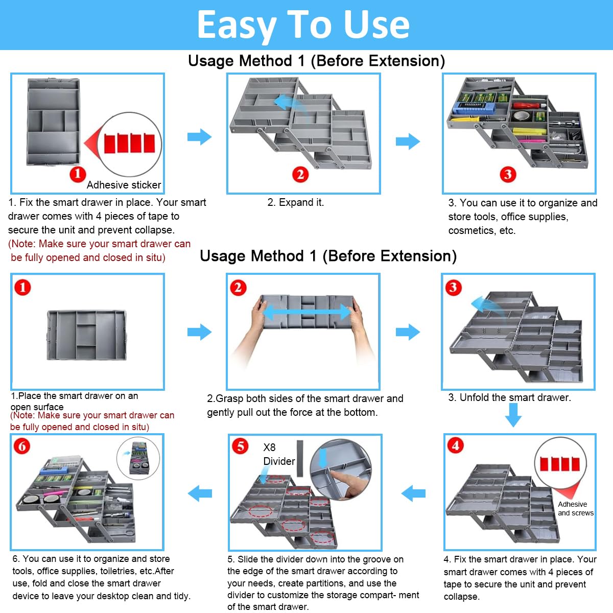 HASTHIP Desk Organizer Case for Home and Office with 3 Tier Stackable Compartments | ABS Storage Box