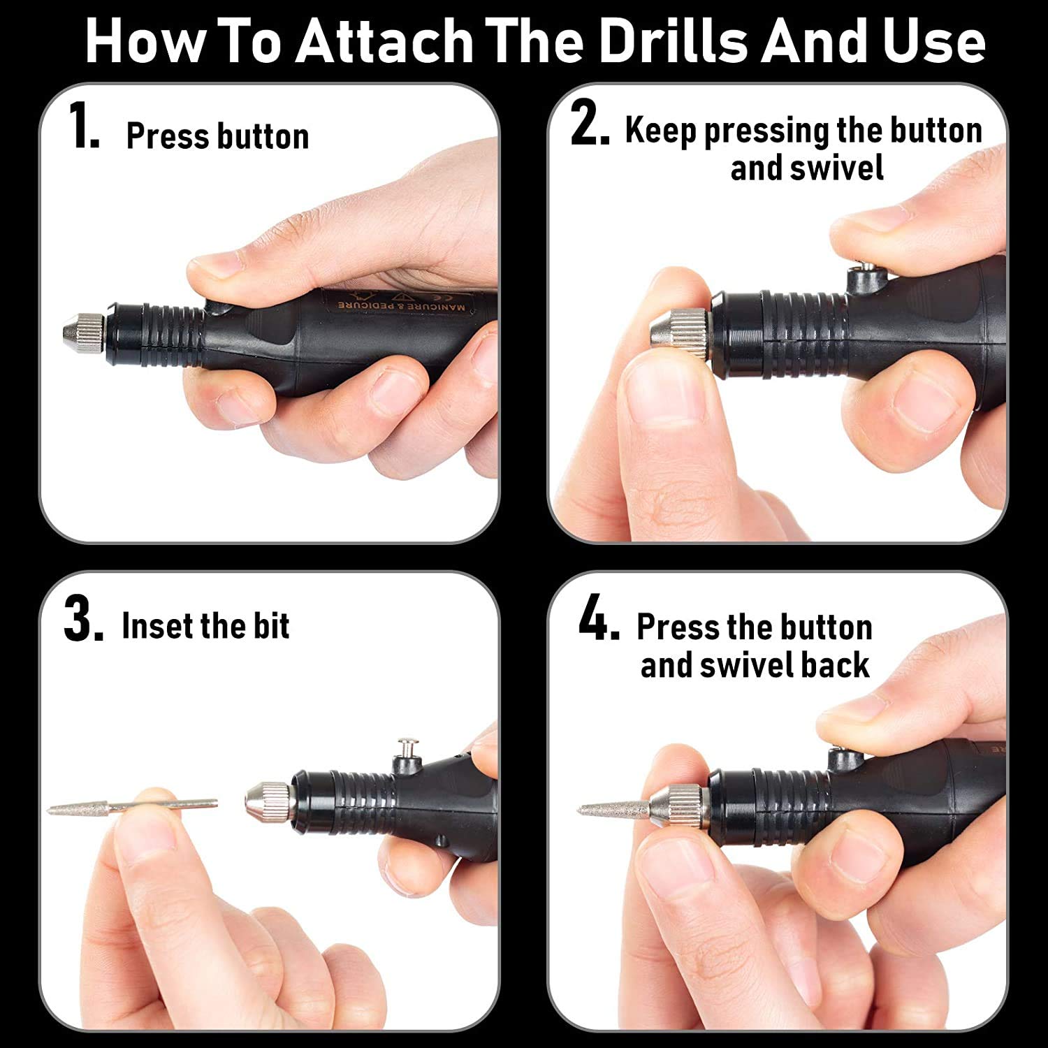 MAYCREATE Mini Electric Nail Drill for Manicure and Pedicure with 6 Bits 2000–18000 RPM | Portable Black Polisher
